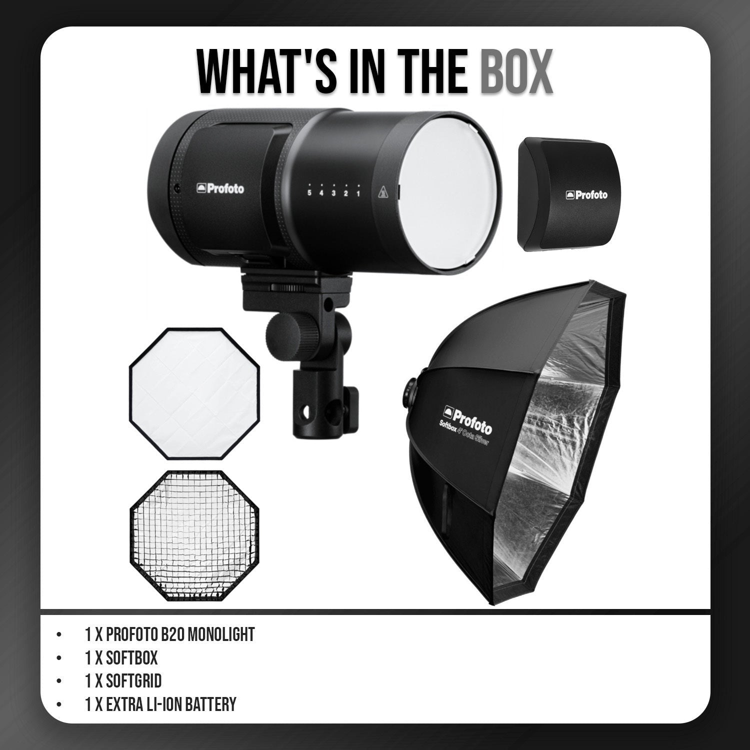 Profoto B20 Monolight Bundle with Softbox, Softgrid and Battery