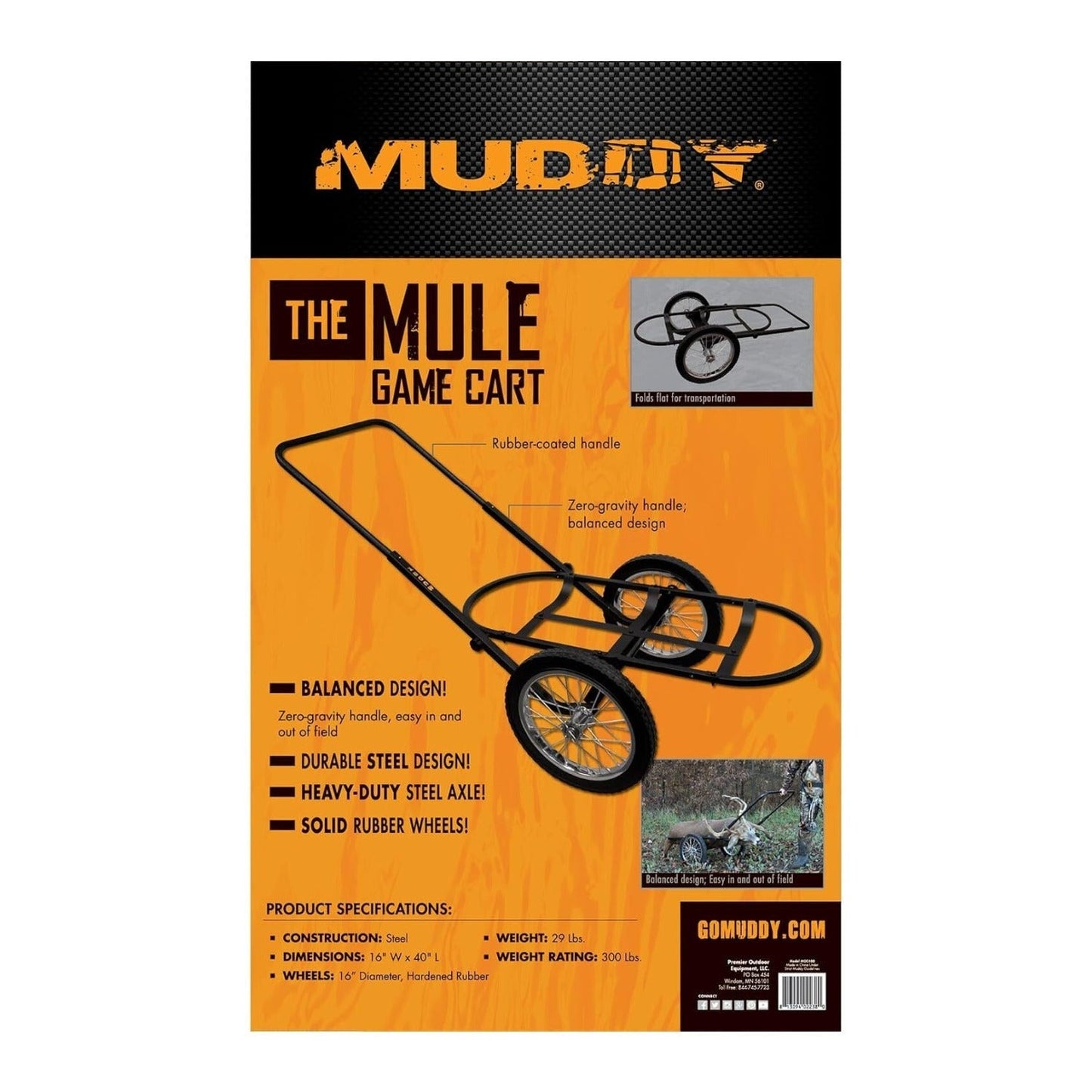 Muddy Mule Game Cart with 16 Inch Wheels and 300 Lbs. Capacity