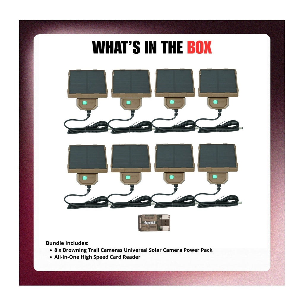 Browning Trail Cameras Universal Solar Camera Power Pack (8-Pack) with Card Reader Bundle