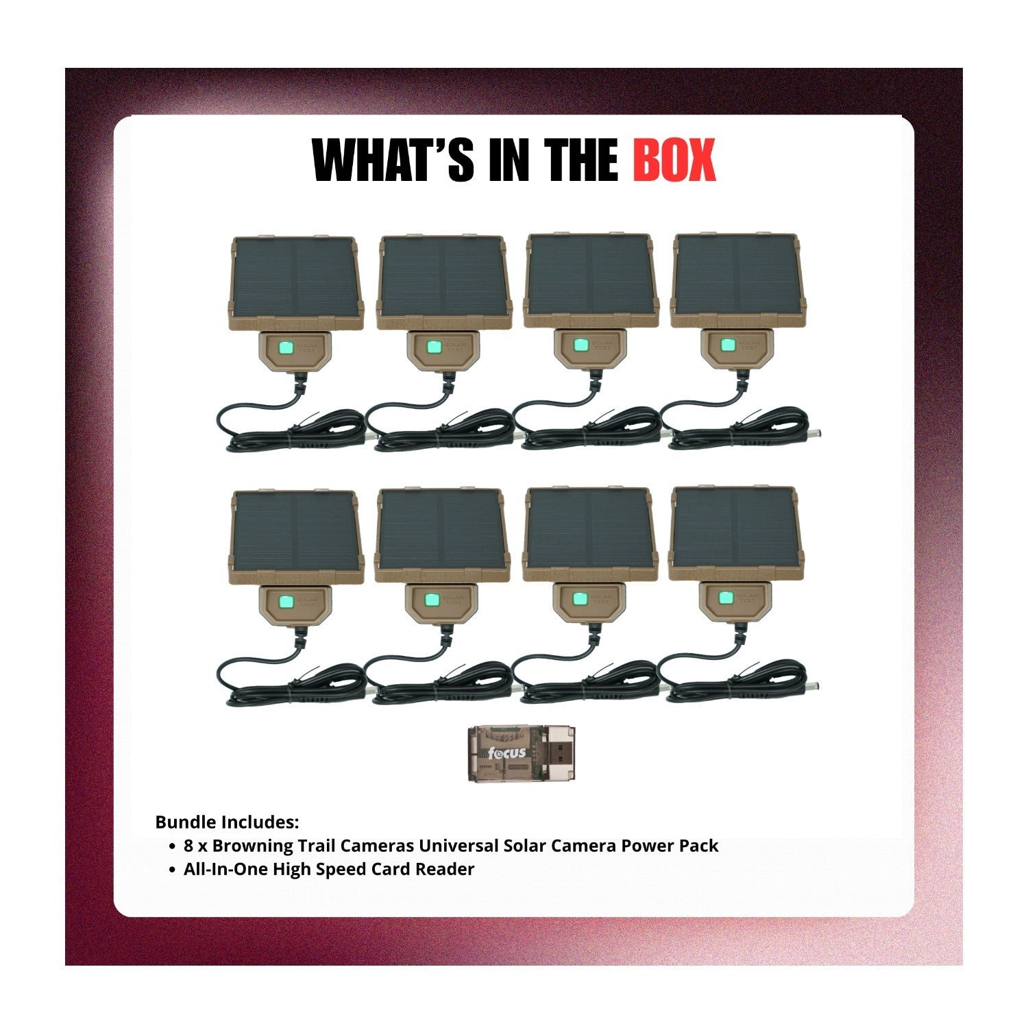 Browning Trail Cameras Universal Solar Camera Power Pack (8-Pack) with Card Reader Bundle