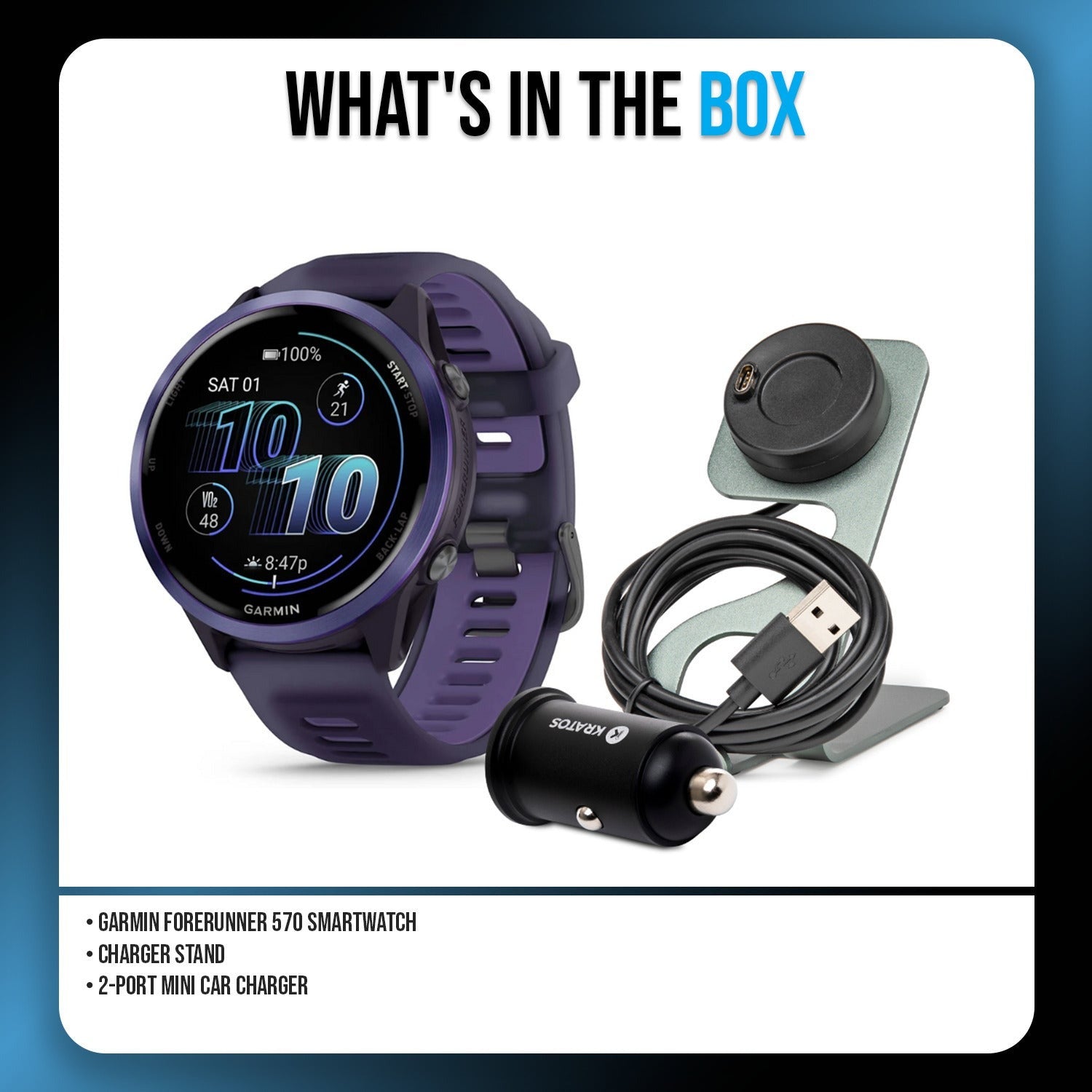 Garmin Forerunner 570 47mm GPS Running Smartwatch Bundle (Indigo)