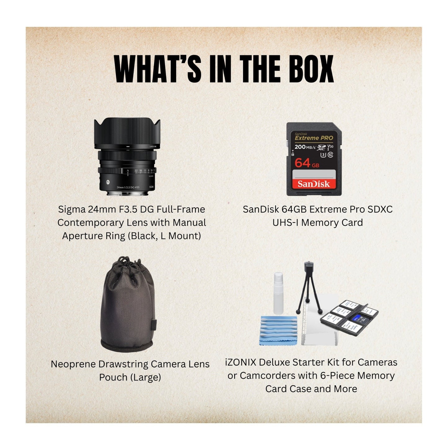 Sigma 24mm F3.5 DG Black Contemporary Lens for L Mount and Accessories Bundle