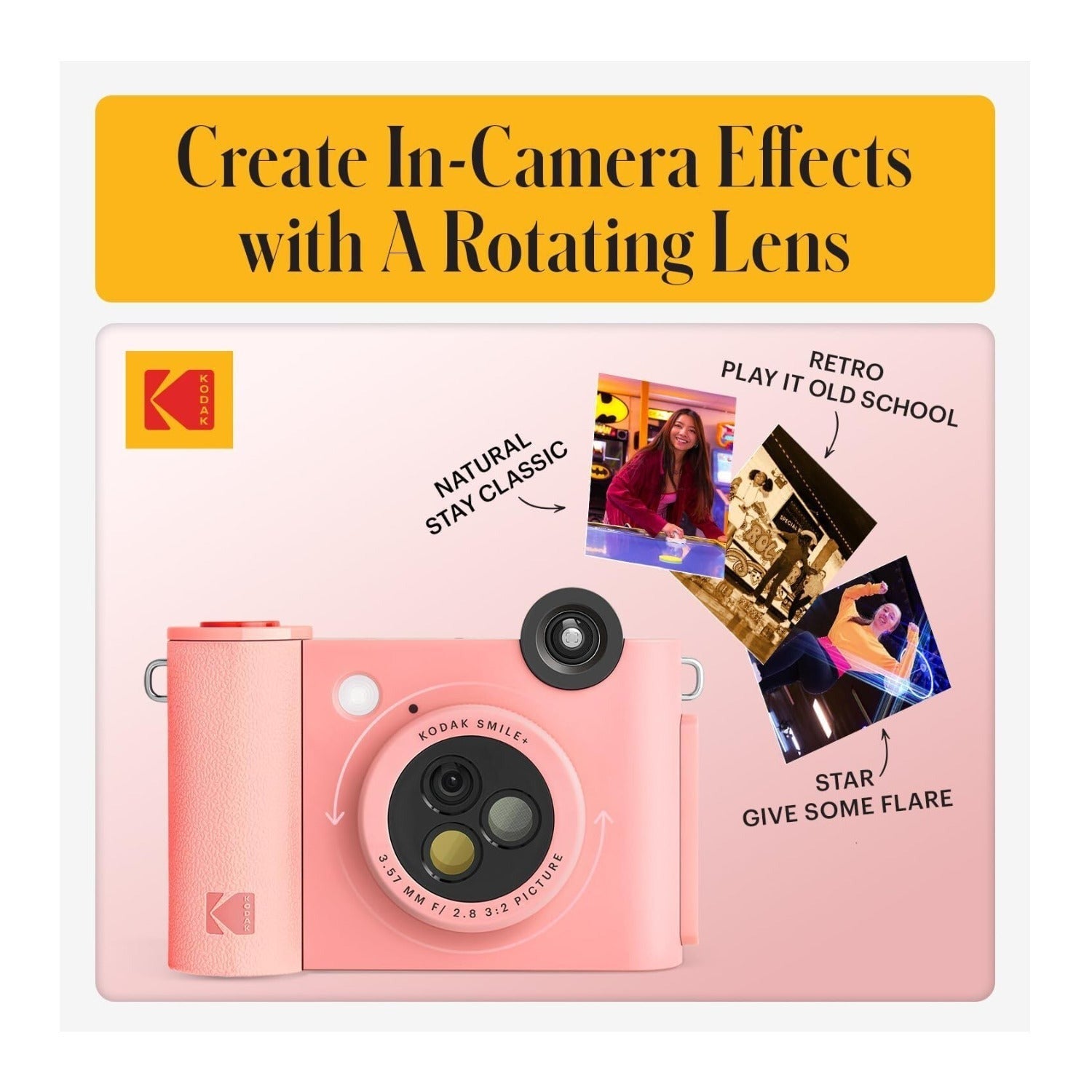 KODAK Smile+ Digital Instant Print Camera with Effect-changing Lens (Pink)