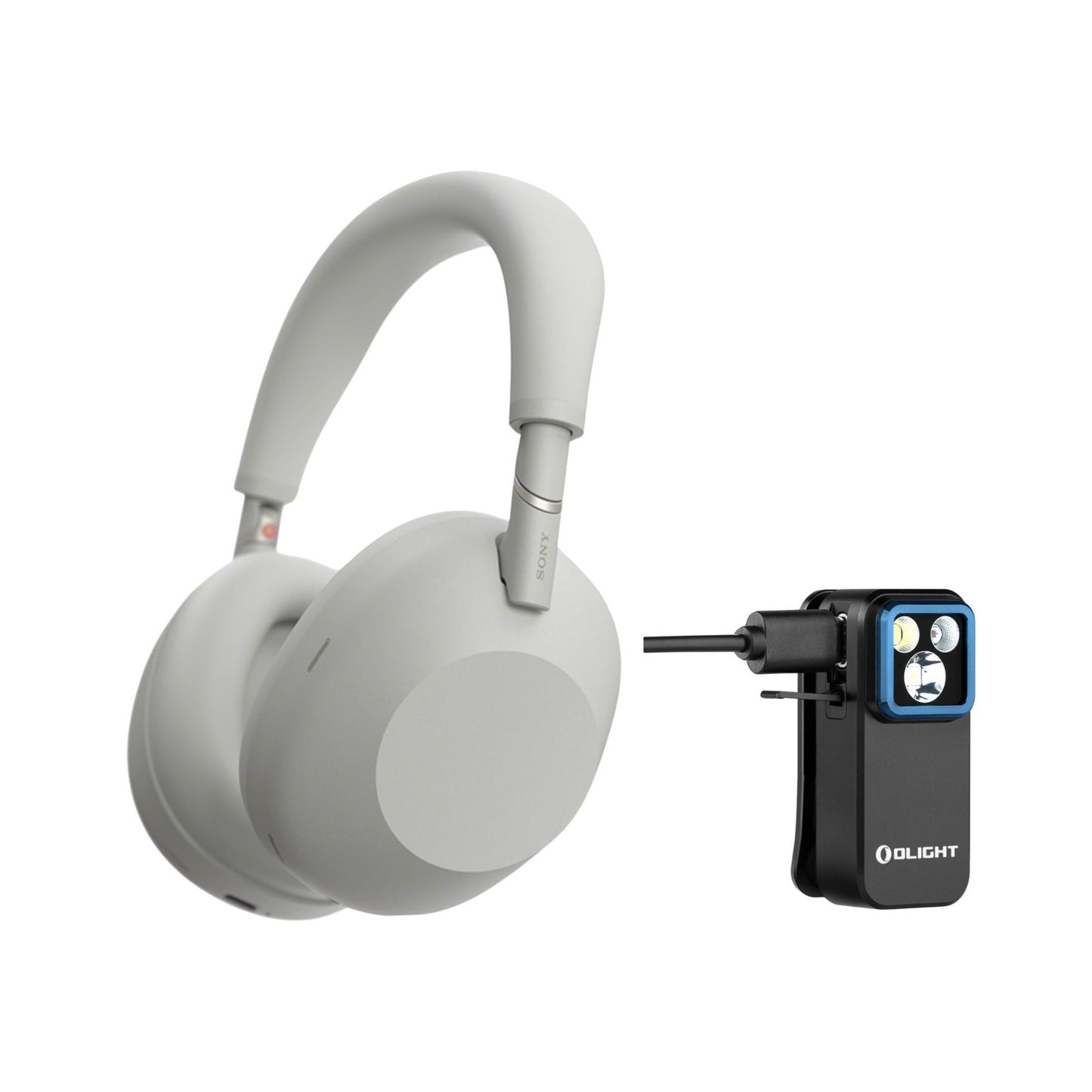 Sony WH-1000XM6 Wireless Headphones (Silver) Bundle with Clip-On Light