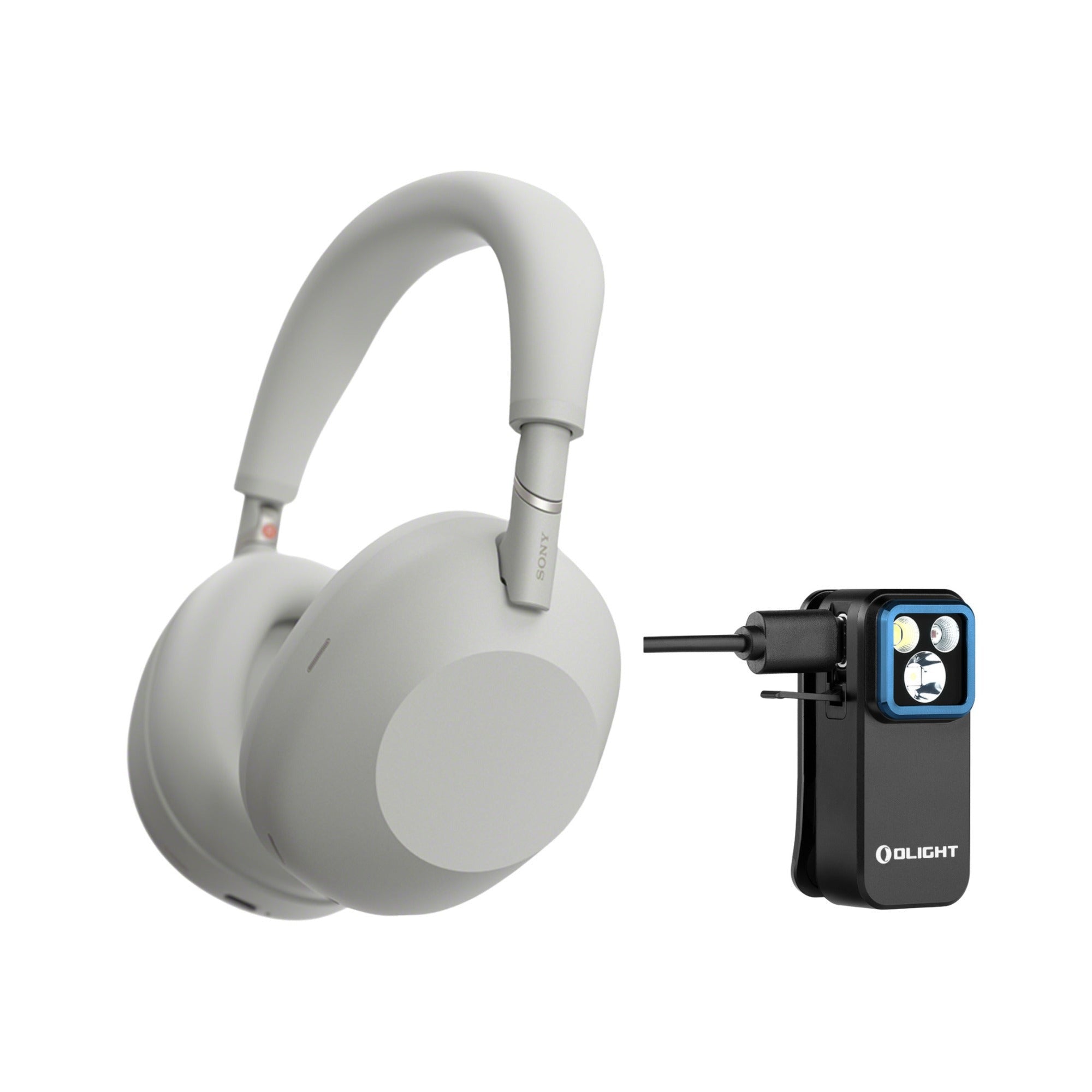 Sony WH-1000XM6 Wireless Headphones (Silver) Bundle with Clip-On Light
