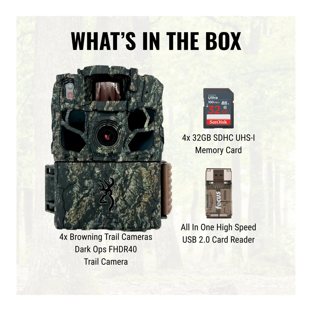 Browning Trail Cameras - Dark Ops FHDR40 (4-Pack) Bundle with Accessories