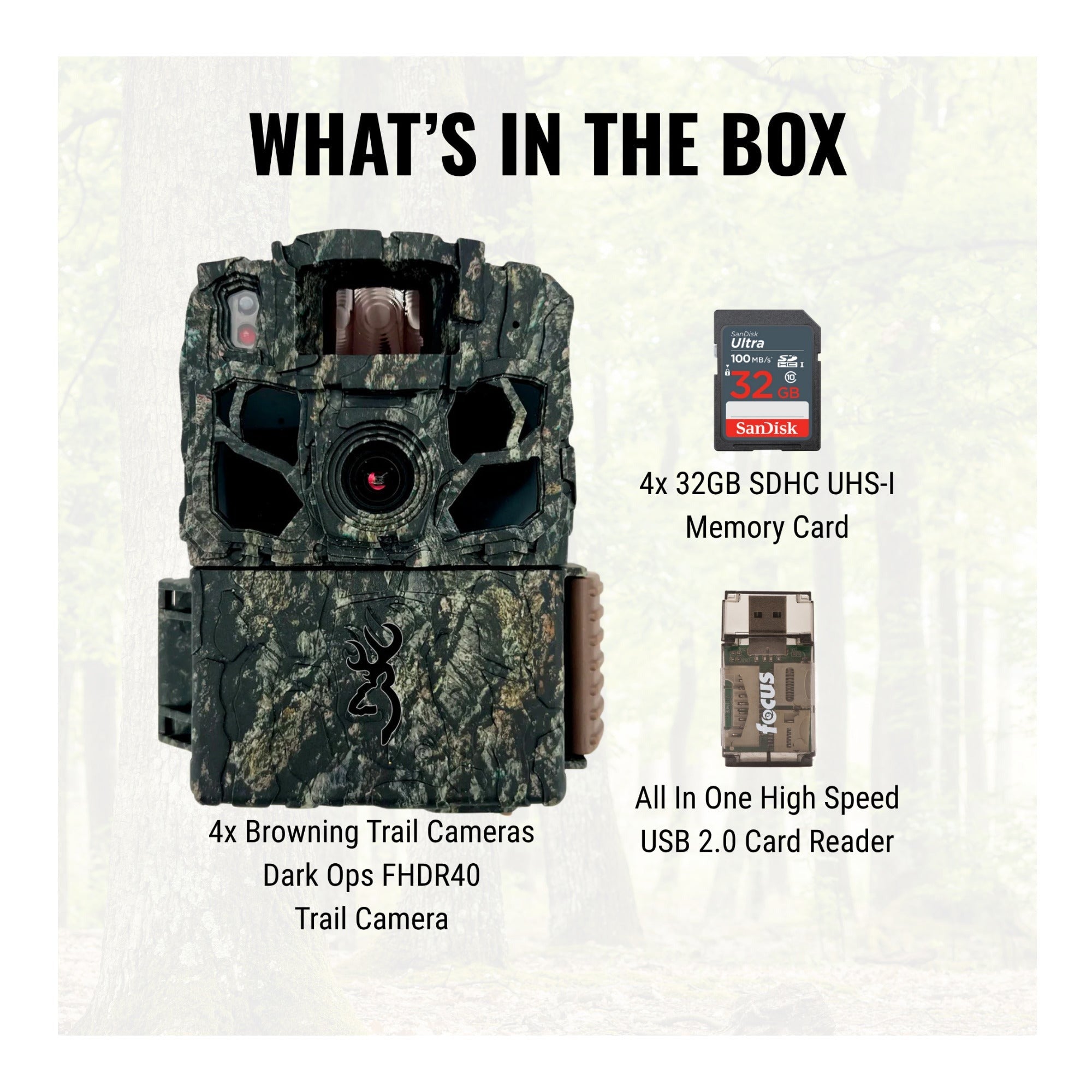 Browning Trail Cameras - Dark Ops FHDR40 (4-Pack) Bundle with Accessories