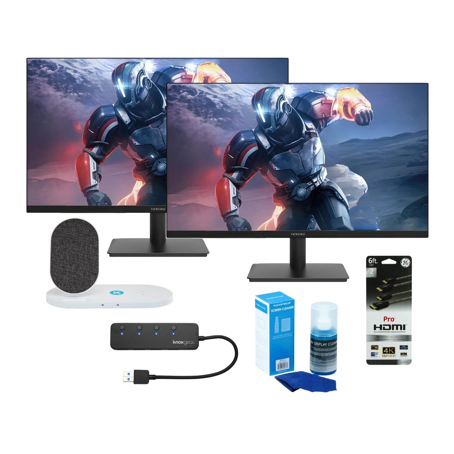Viewedge 27-Inch Gaming Monitor FHD 240Hz (2-pack) with Wireless Charger Bundle