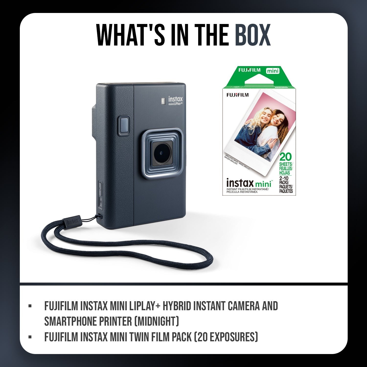 Fujifilm Instax Mini Instant Camera (Midnight Blue) with Film Pack (20 Exp)