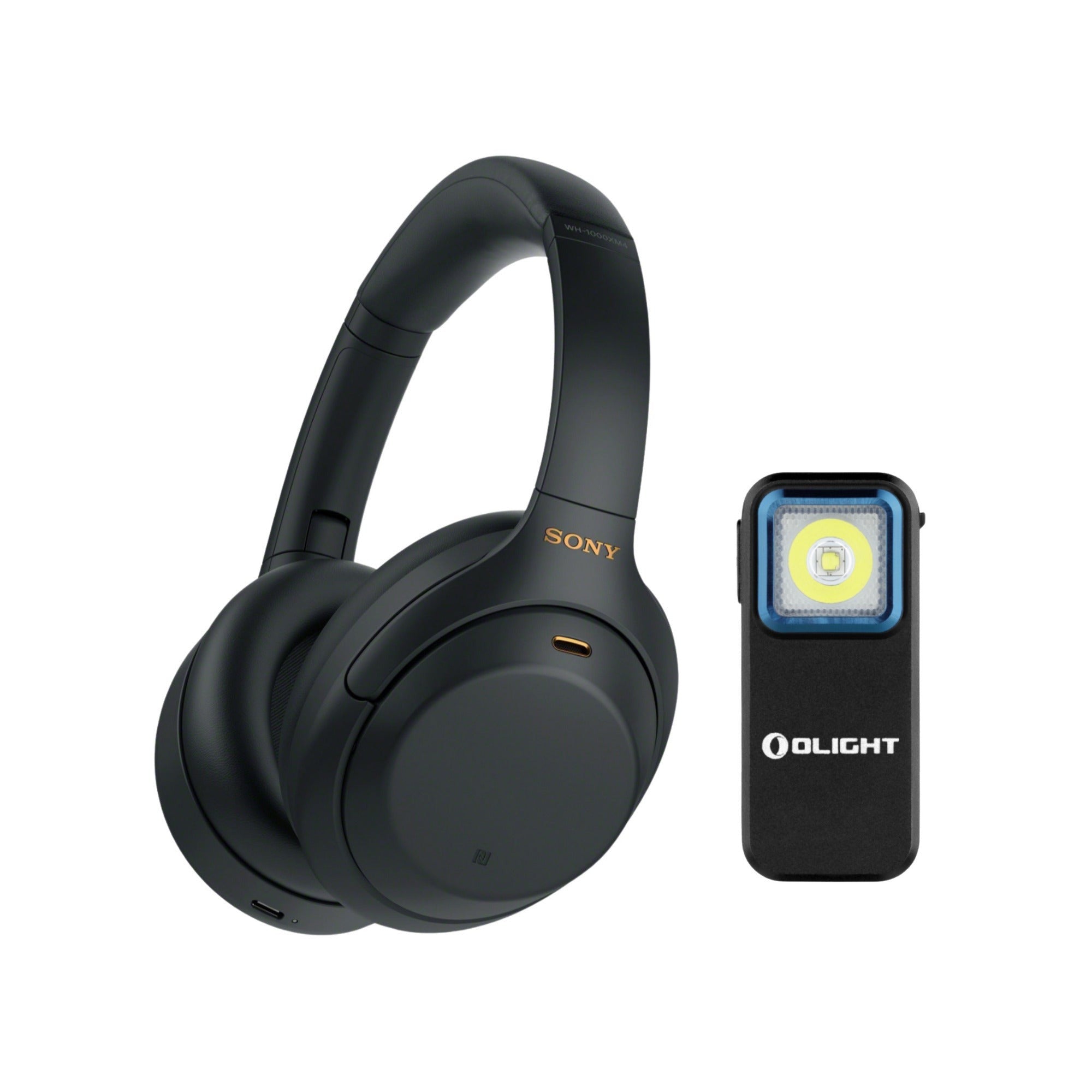 Sony WH-1000XM4 Wireless Headphones (Black) with Oclip Clip-On Light Bundle