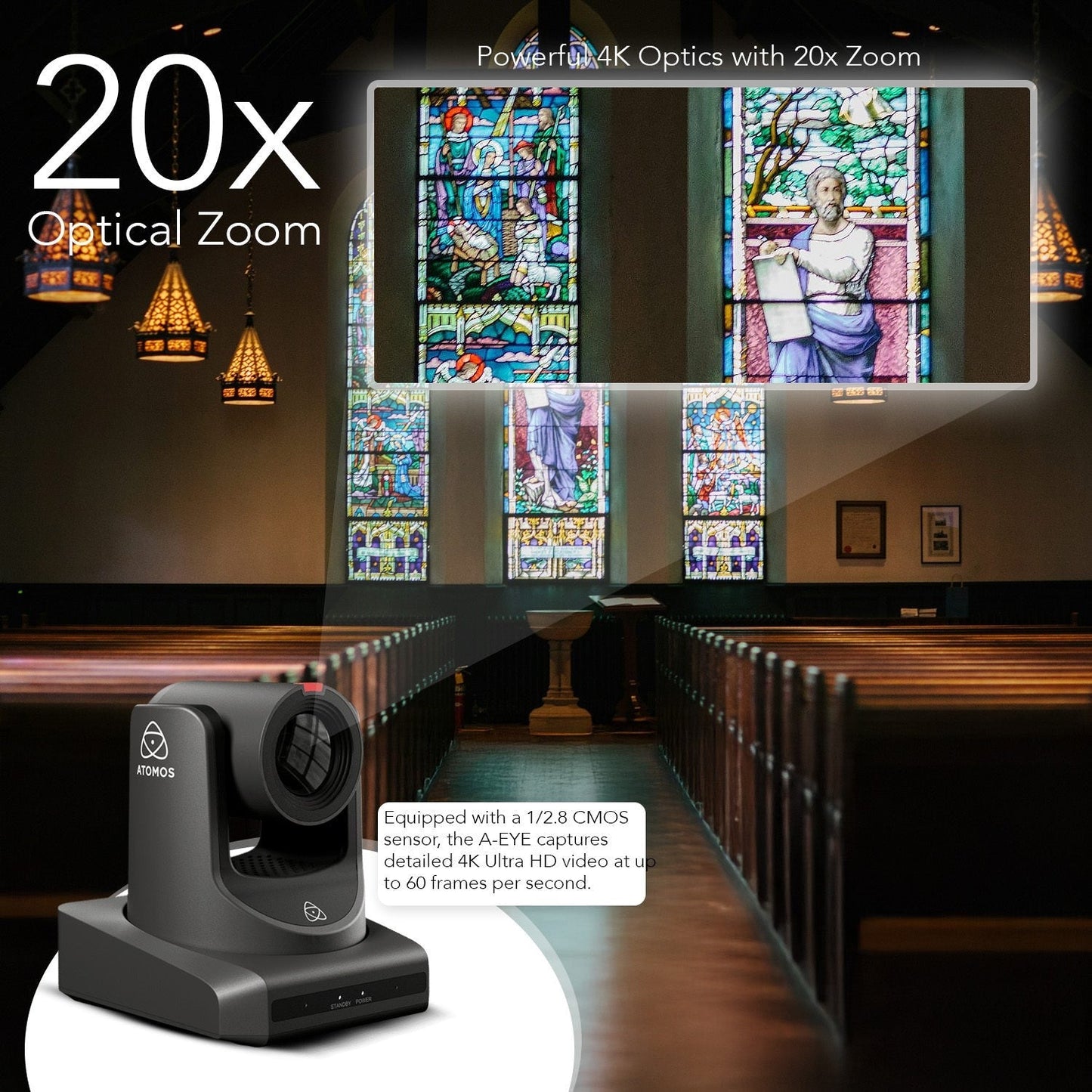Atomos A-Eye 4K-20X AI-Powered UHD PTZ Camera (Black) Bundle
