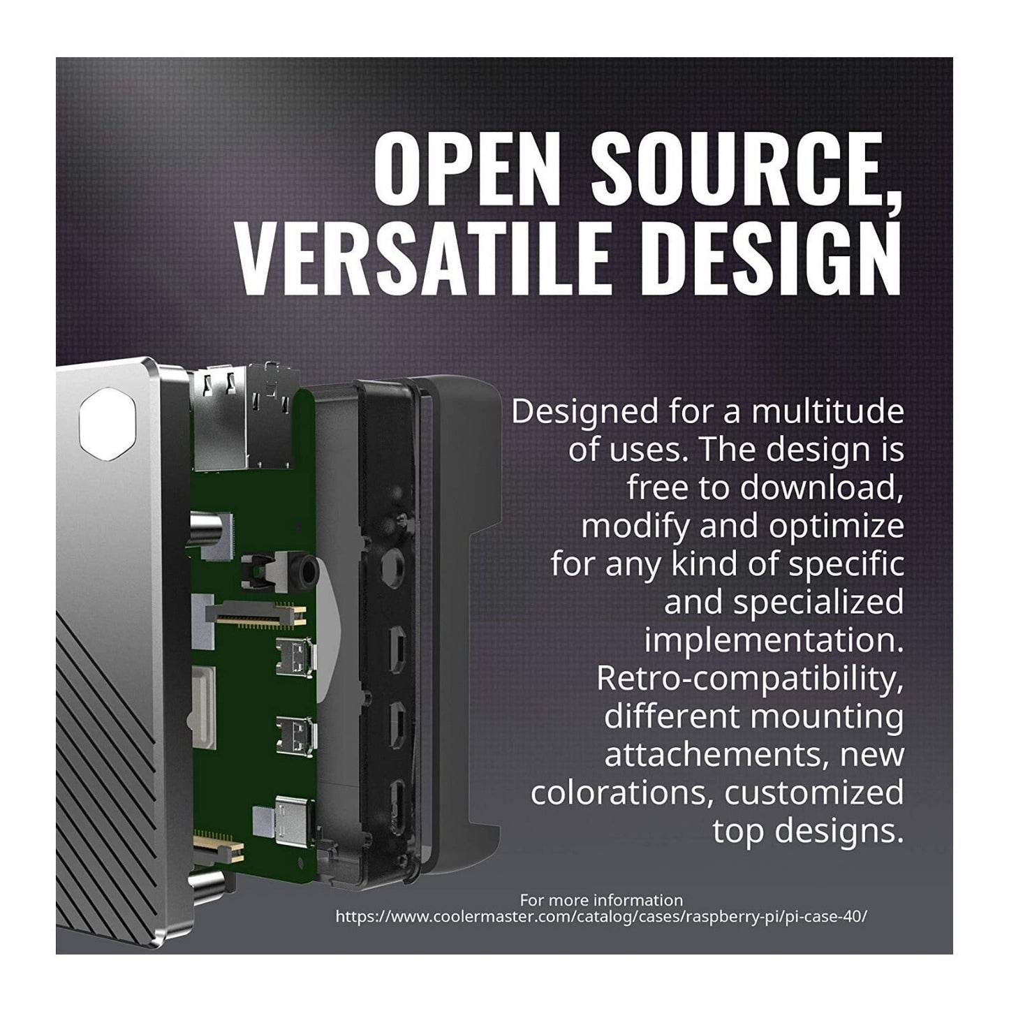 Cooler Master Pi Case 40 with Aluminum Core Heatsink, Easy-Access Ports, and Universal Mounting