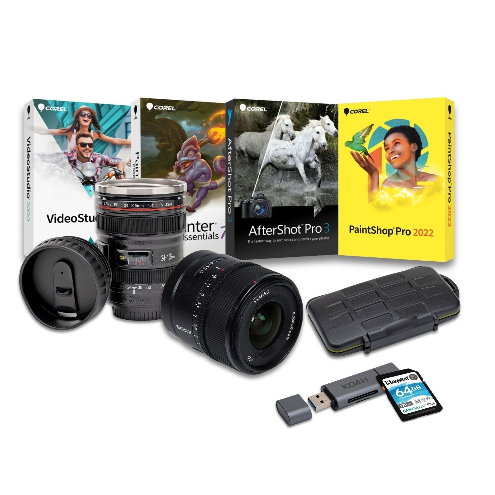 Sony E 15mm F1.4 G APS-C Large Aperture Wide Angle G Lens with Editing Software, 64GB SD Card Bundle