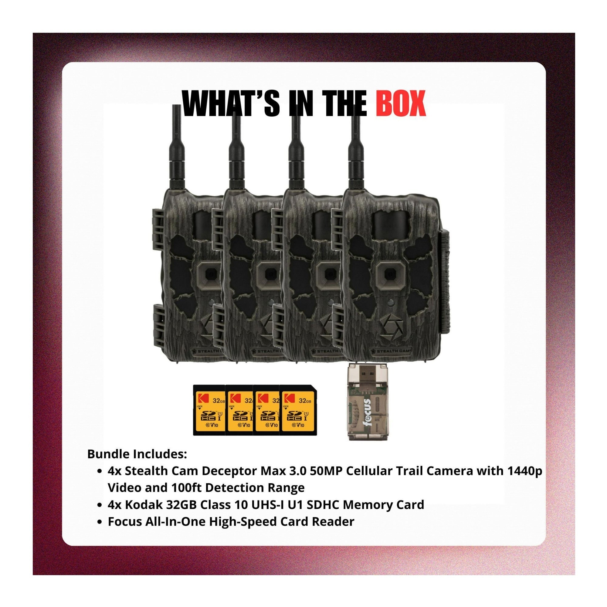 Stealth Cam Deceptor Max 3.0 Cellular Trail Camera (4-Pack) with Accessories