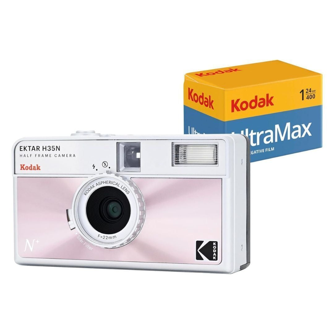 Kodak Ektar H35N 35mm Half Frame Film Camera Bundle with Ultramax 400 24 Exp Film (Glazed Pink)