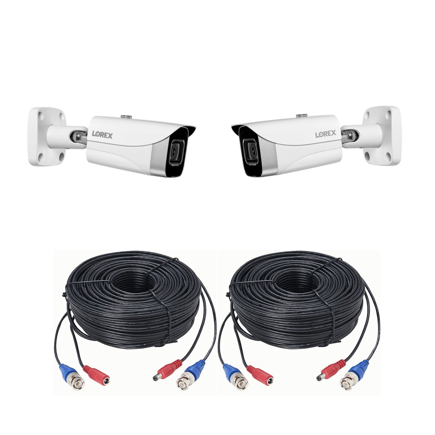 Lorex 4K Metal Bullet Ultra HD IP Security Camera (White, 2-pack) with 100-Feet 4K RG59/Power Cable