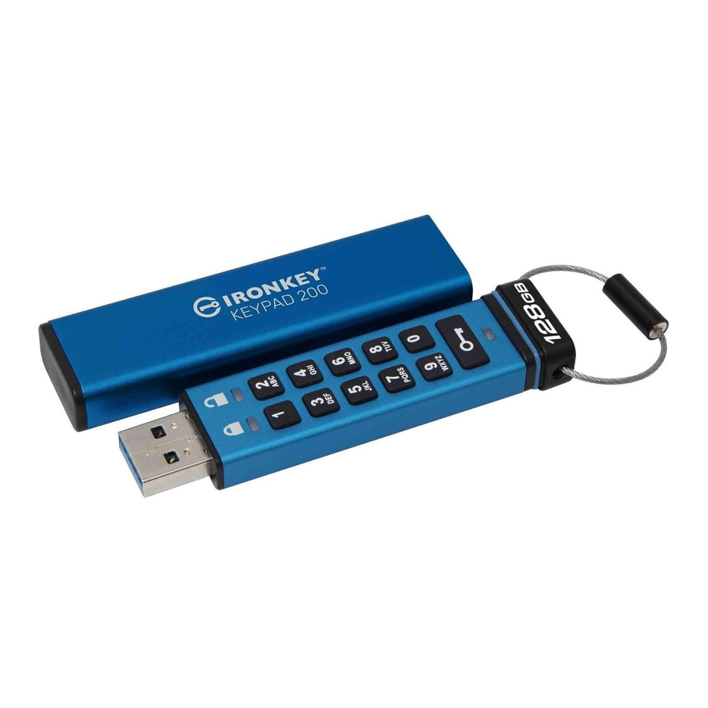Kingston IronKey Keypad 200 Series 128GB USB-A Encrypted Flash Drive (Blue)