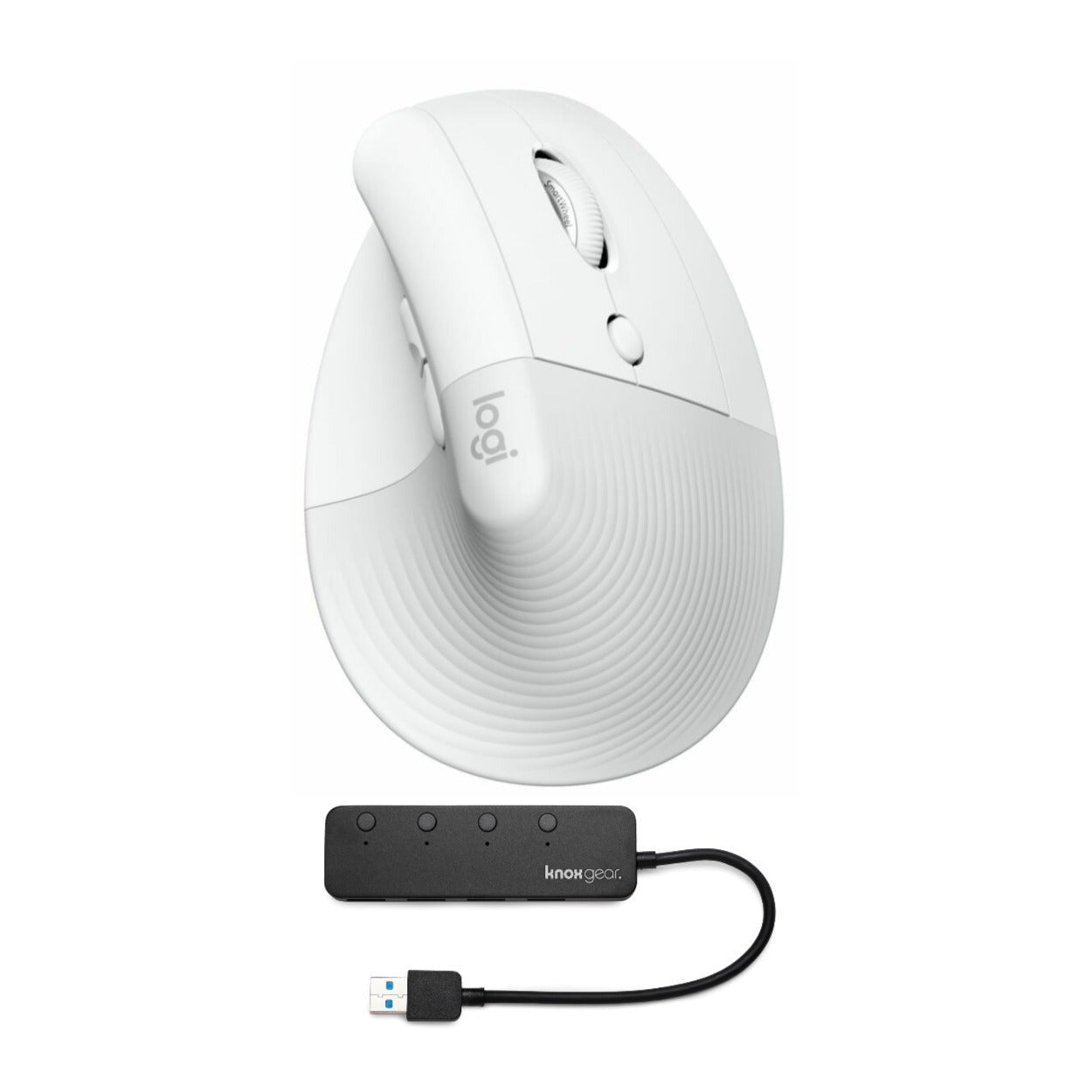 Logitech Lift Vertical Wireless Ergonomic Mouse (Pale Gray) and 4-Port USB 3.0