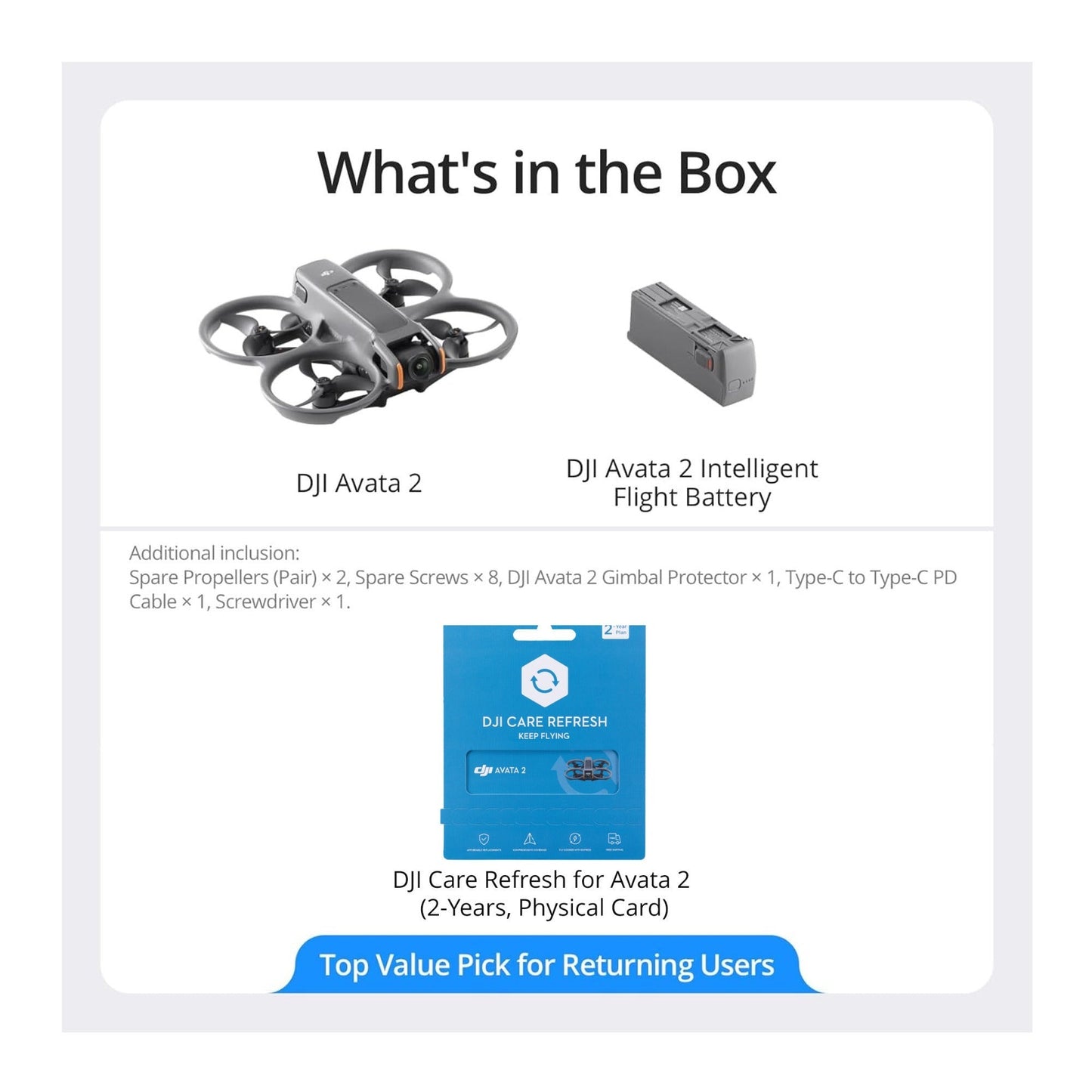 DJI Avata 2 Camera 4K Immersive Flight Experience FPV Drone Only with Care 2-Year Plan Card Bundle