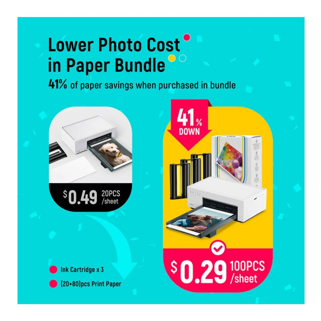 Liene M100 4x6 Portable Photo Printer with 3 Cartridges and 100 Sheets