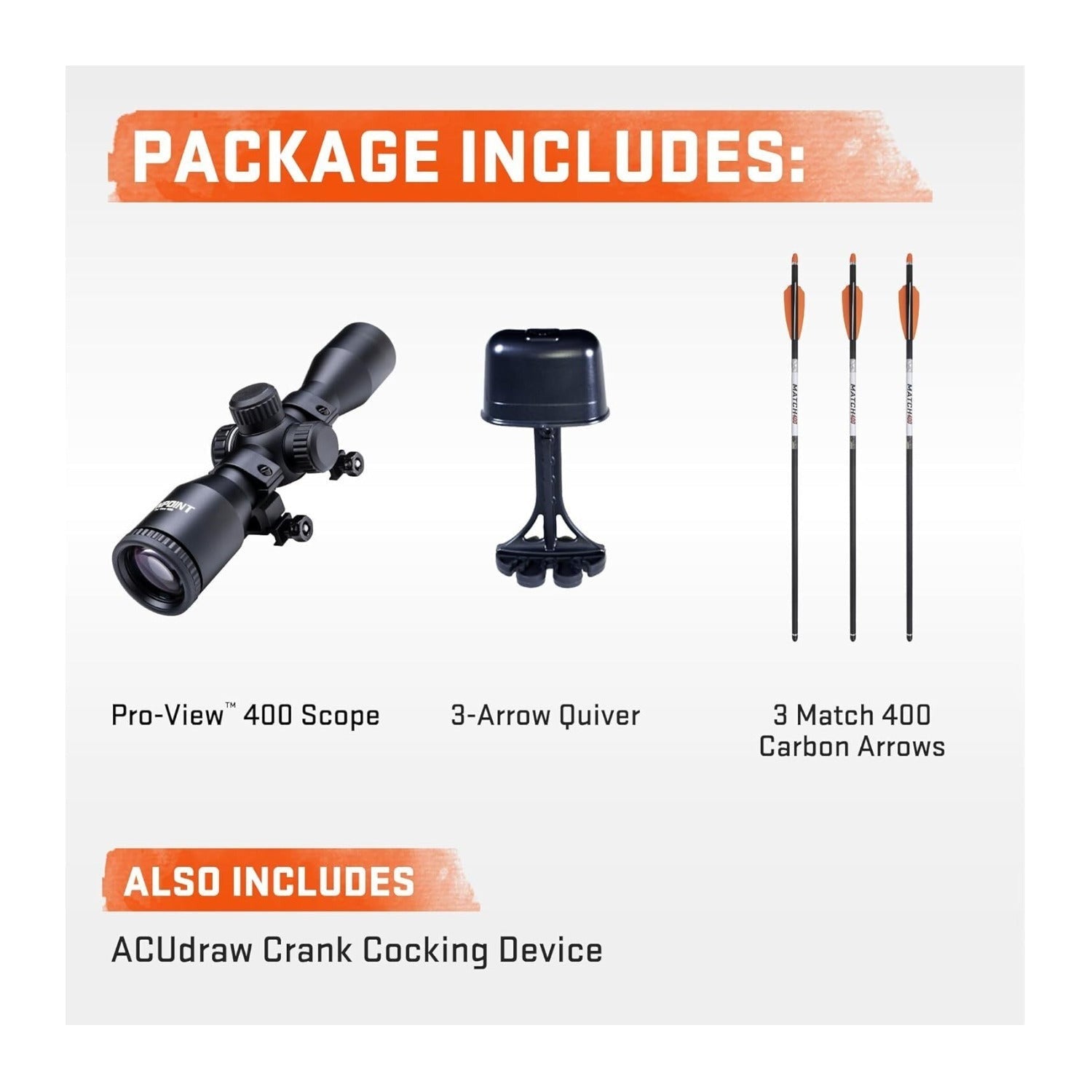 Wicked Ridge Commander 400 Crossbow Peak XT 400 FPS with ACUdraw Scope and Accessories Bundle