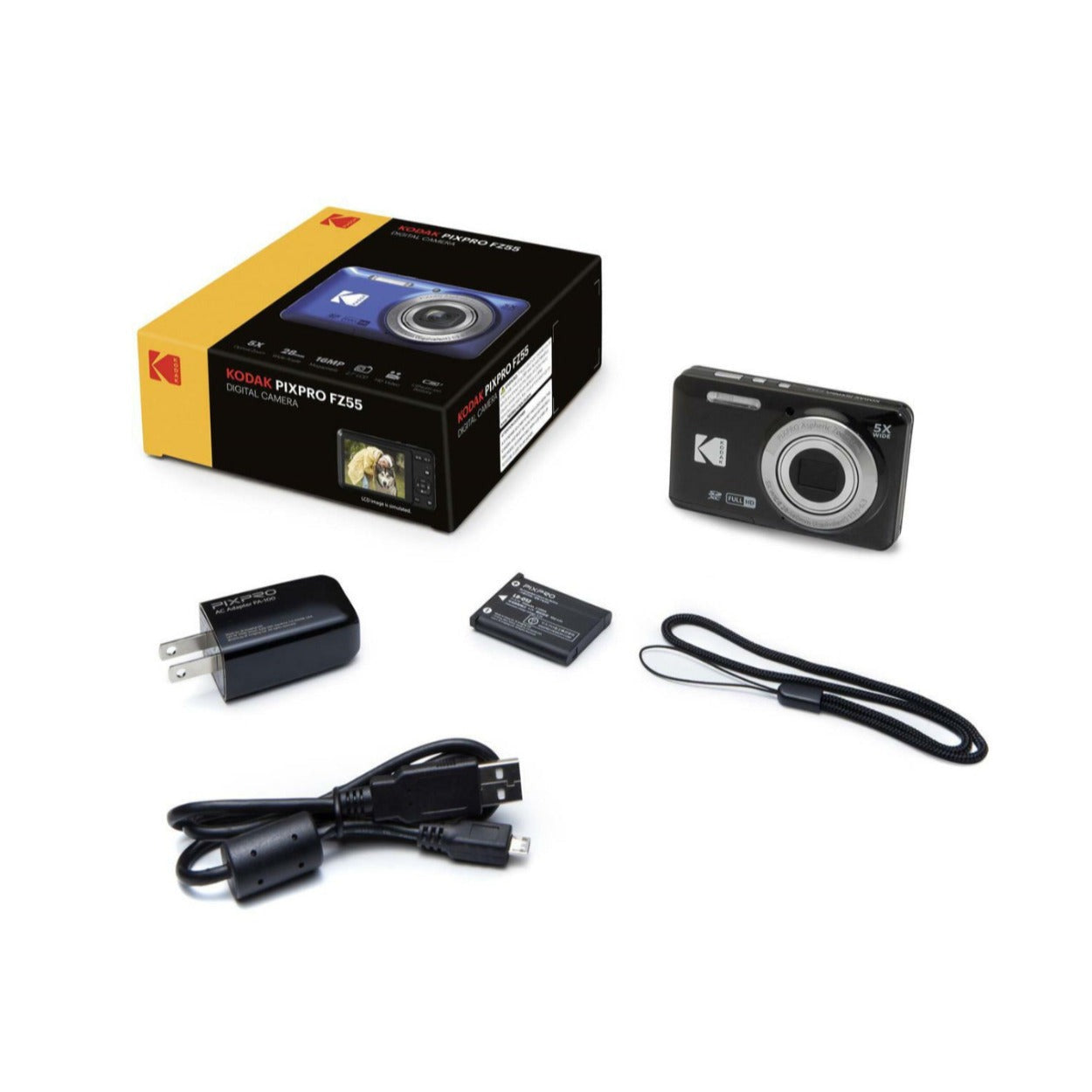 Kodak PIXPRO Friendly Zoom FZ55 Digital Camera (Black) Bundle with Case, Memory Card and Accessories
