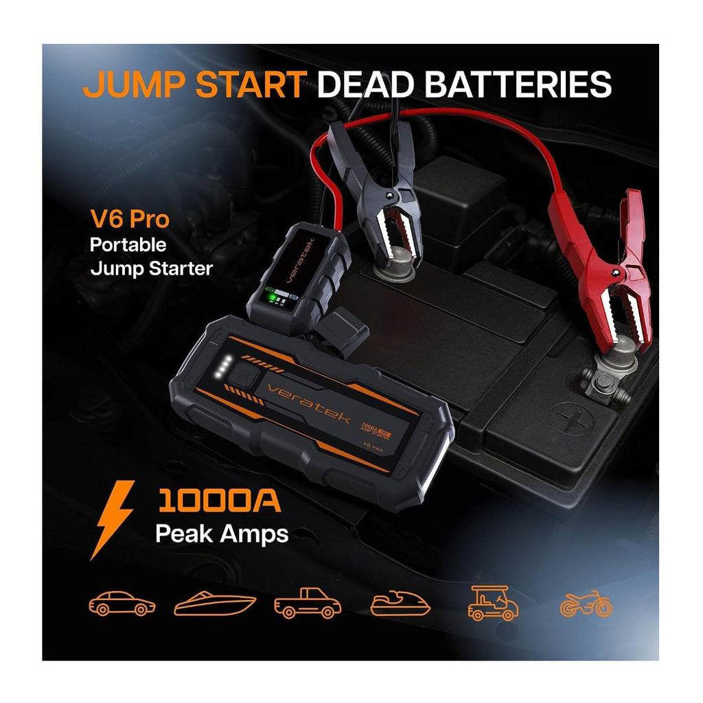 Veratek V6 Pro Jump Starter and Air Compressor 1000A 10000mAh Portable Car Battery Booster
