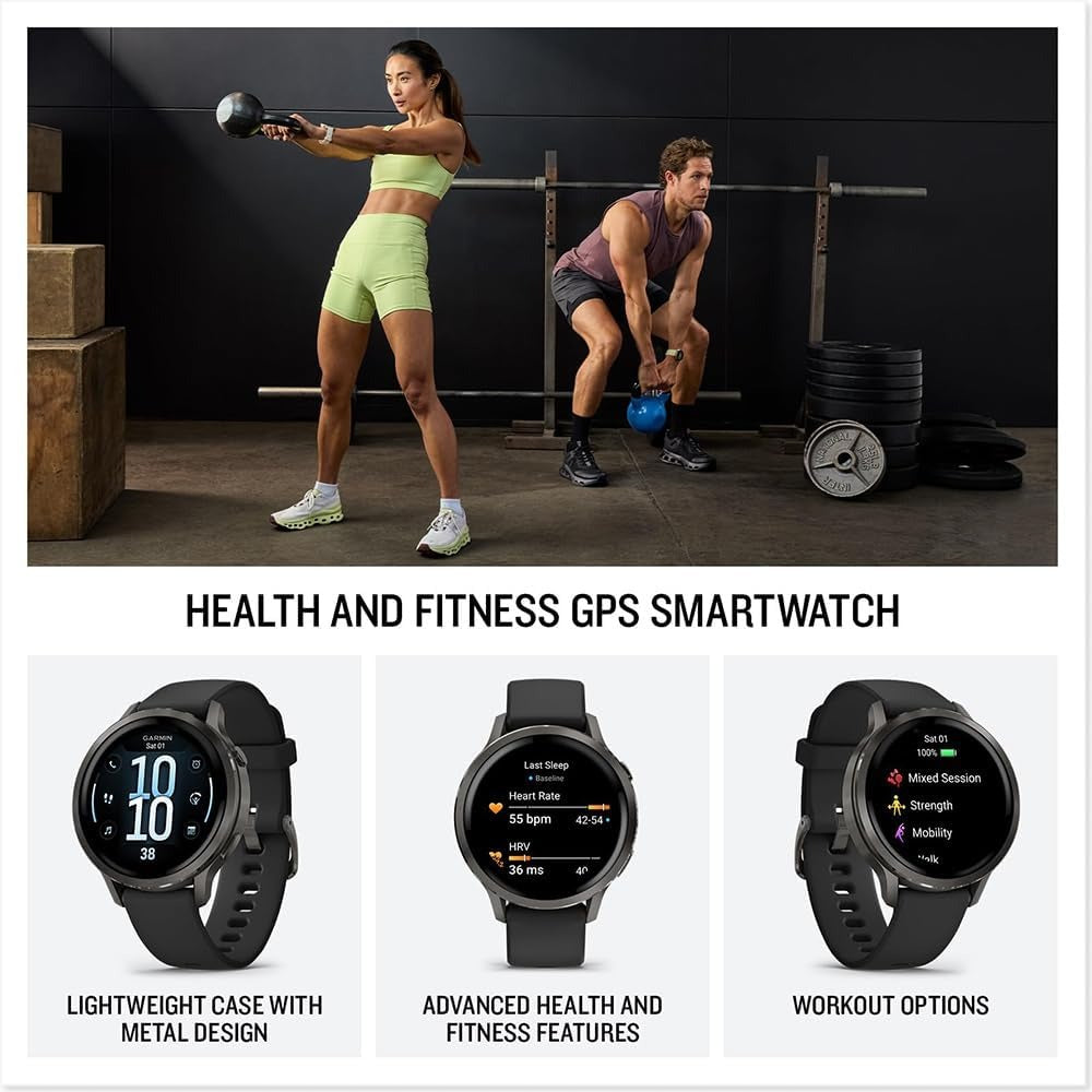 Garmin Venu 4 41mm AMOLED (Slate/Black) GPS Smartwatch with Earbuds Bundle