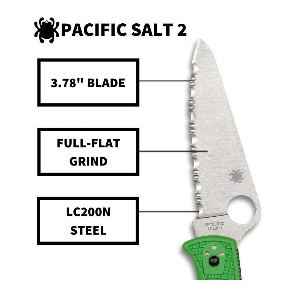 Spyderco Pacific Salt 2 SpyderEdge Folding Knife with H-1 Steel Blade and Nylon Handle (Green)