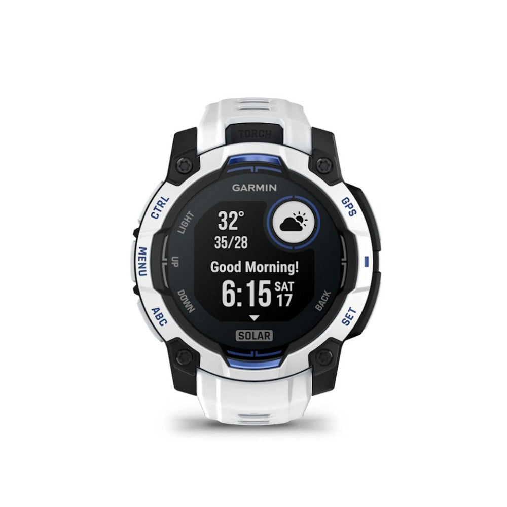 Garmin Instinct 3 GPS Smartwatch (Whitestone/Bolt Blue)