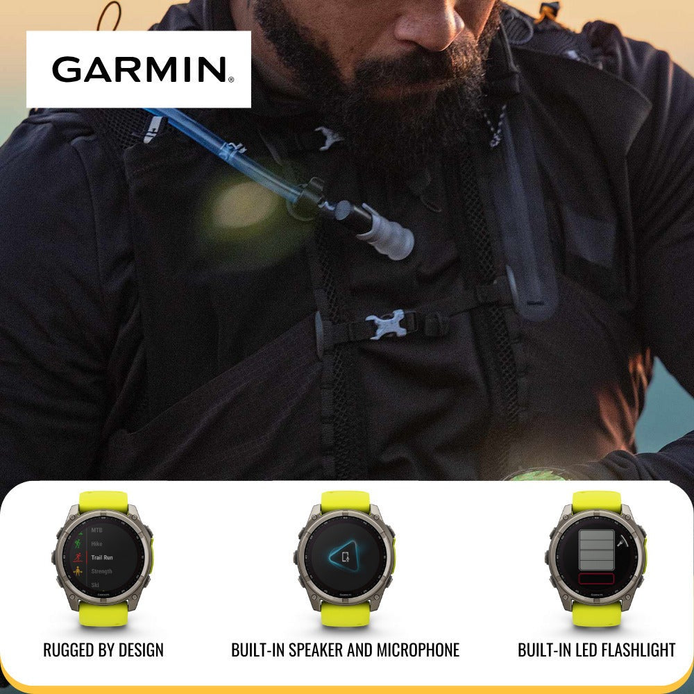 Garmin Fenix 8 Sapphire Solar 51mm Smartwatch (Amp Yellow and Graphite) with Charger Stand Bundle