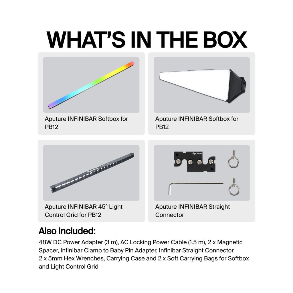 Aputure Infinibar PB12 Pixel Bar with Softbox, Grid and Connector (4 Items)