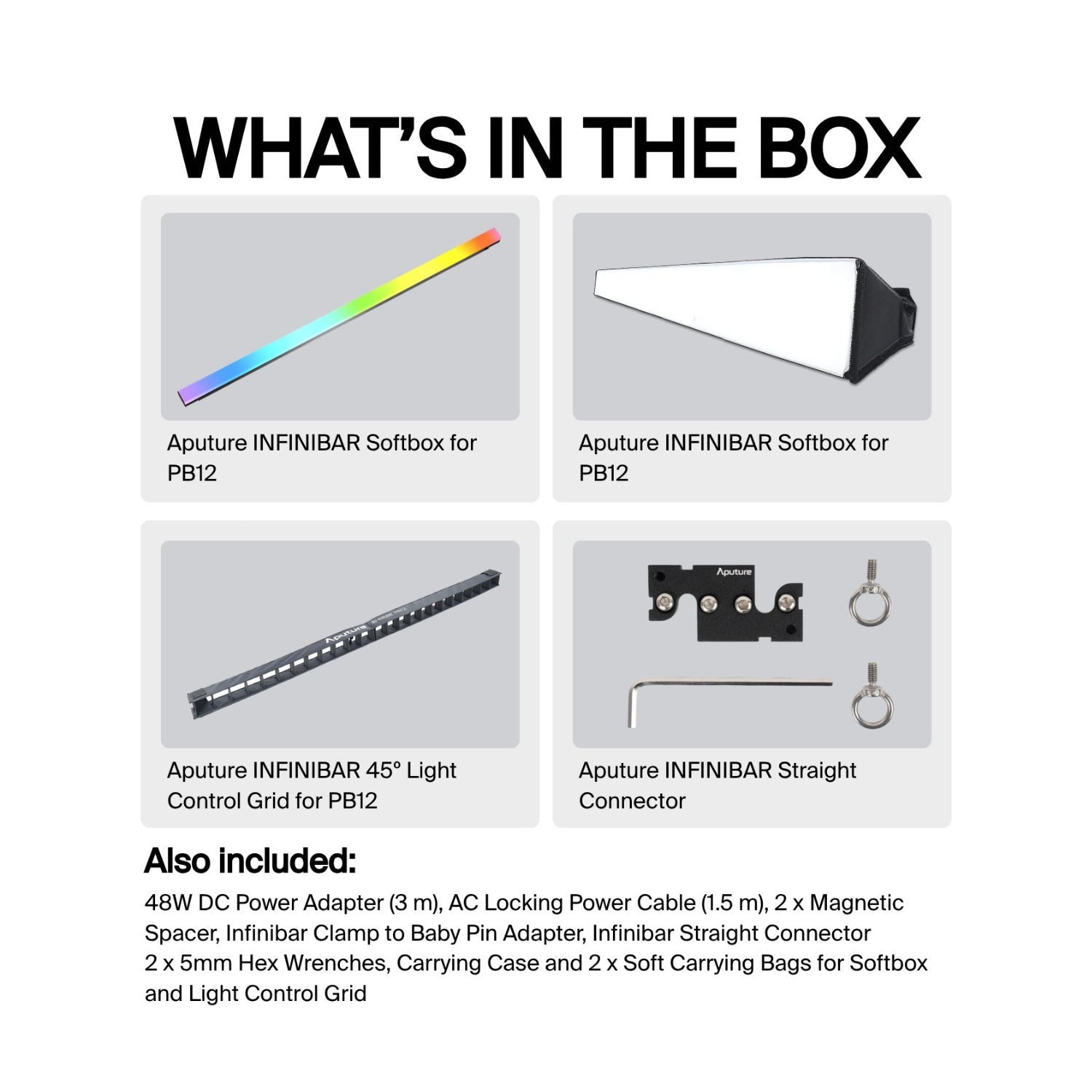 Aputure Infinibar PB12 Pixel Bar with Softbox, Grid and Connector (4 Items)