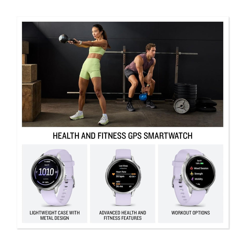 Garmin Venu 4 41mm Silver/Periwinkle Fitness Smartwatch Bundle with T710 True Wireless Earbuds