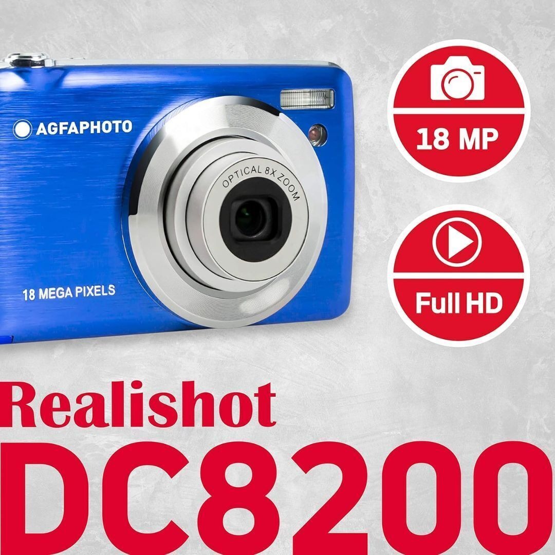 AGFAPhoto DC8200 18MP Compact Digital Camera with 8x Optical Zoom and 32GB Memory (Blue)