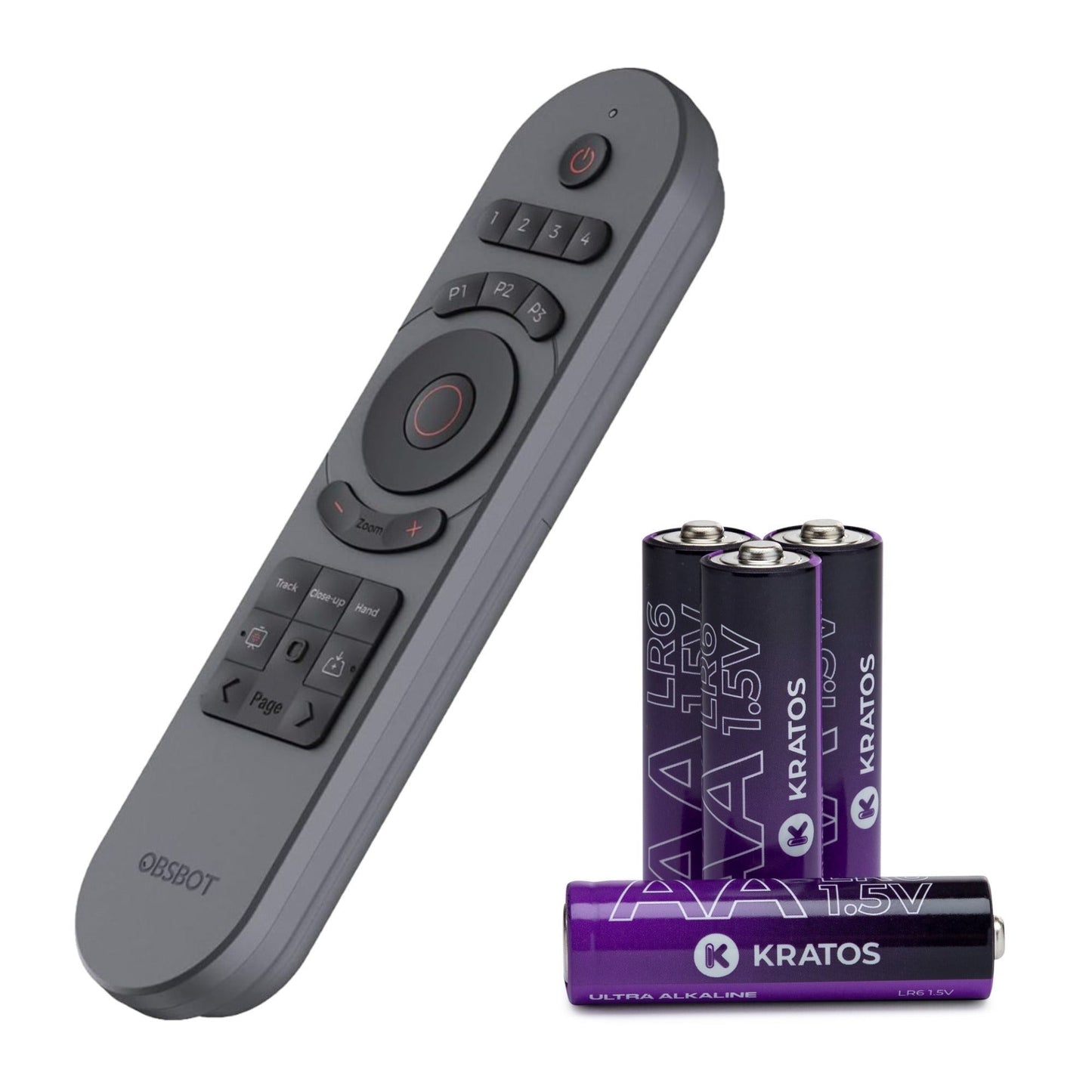 OBSBOT Smart Wireless Remote Controller (Gray) with AA Alkaline Batteries (4-Pack) Bundle