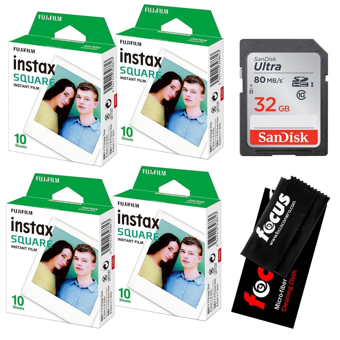 Fujifilm Instax Square Film (40 Exposures) with 32GB Memory Bundle
