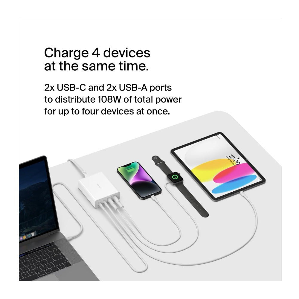 Belkin BoostCharge Pro 4 Port GaN Charger 108W USB-C (White)