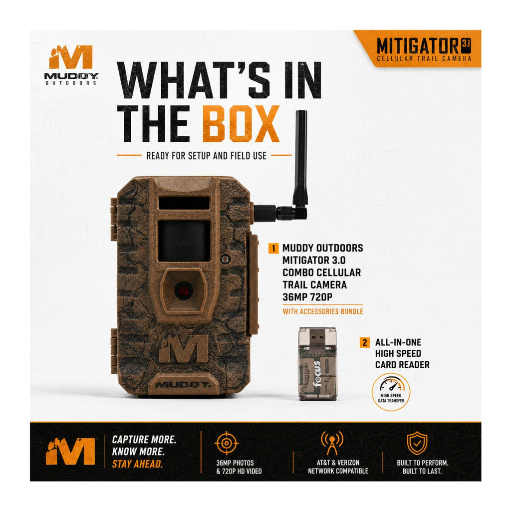 Muddy Outdoors Mitigator 3.0 Combo Cellular Trail Camera (4-Pack) with Accessories and Card Reader