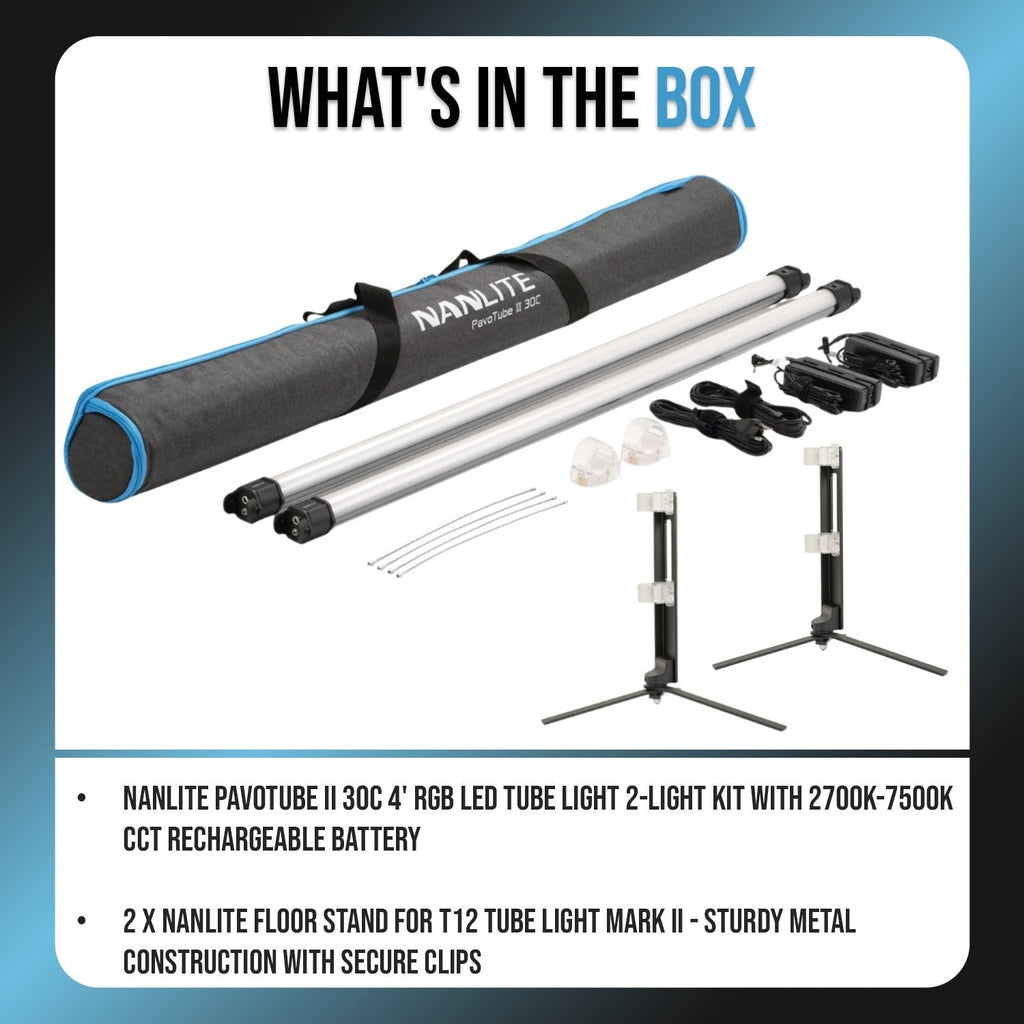 Nanlite PavoTube II 30C 4 Ft. RGB LED Tube Light Kit and 2 Floor Stands Bundle