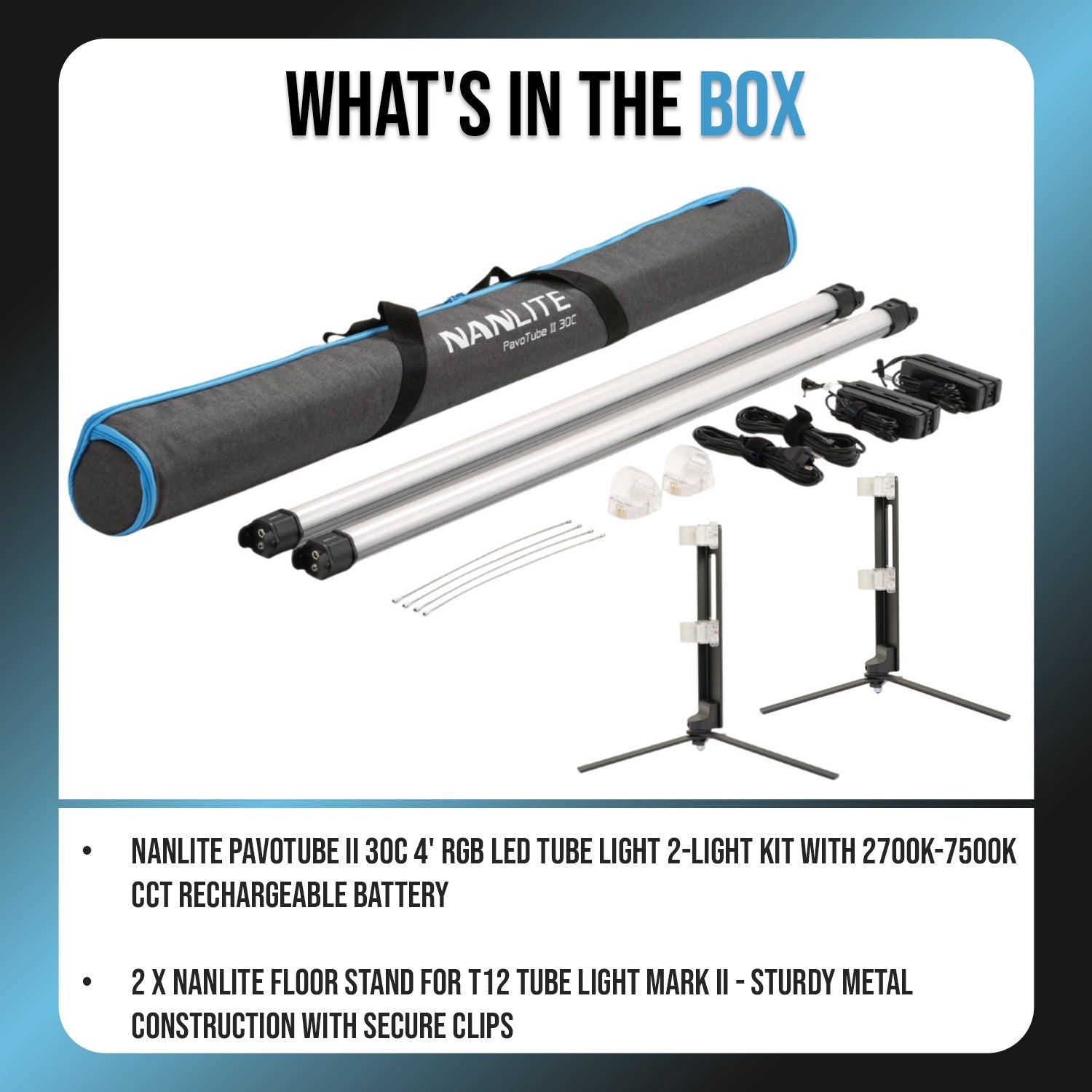 Nanlite PavoTube II 30C 4 Ft. RGB LED Tube Light Kit and 2 Floor Stands Bundle
