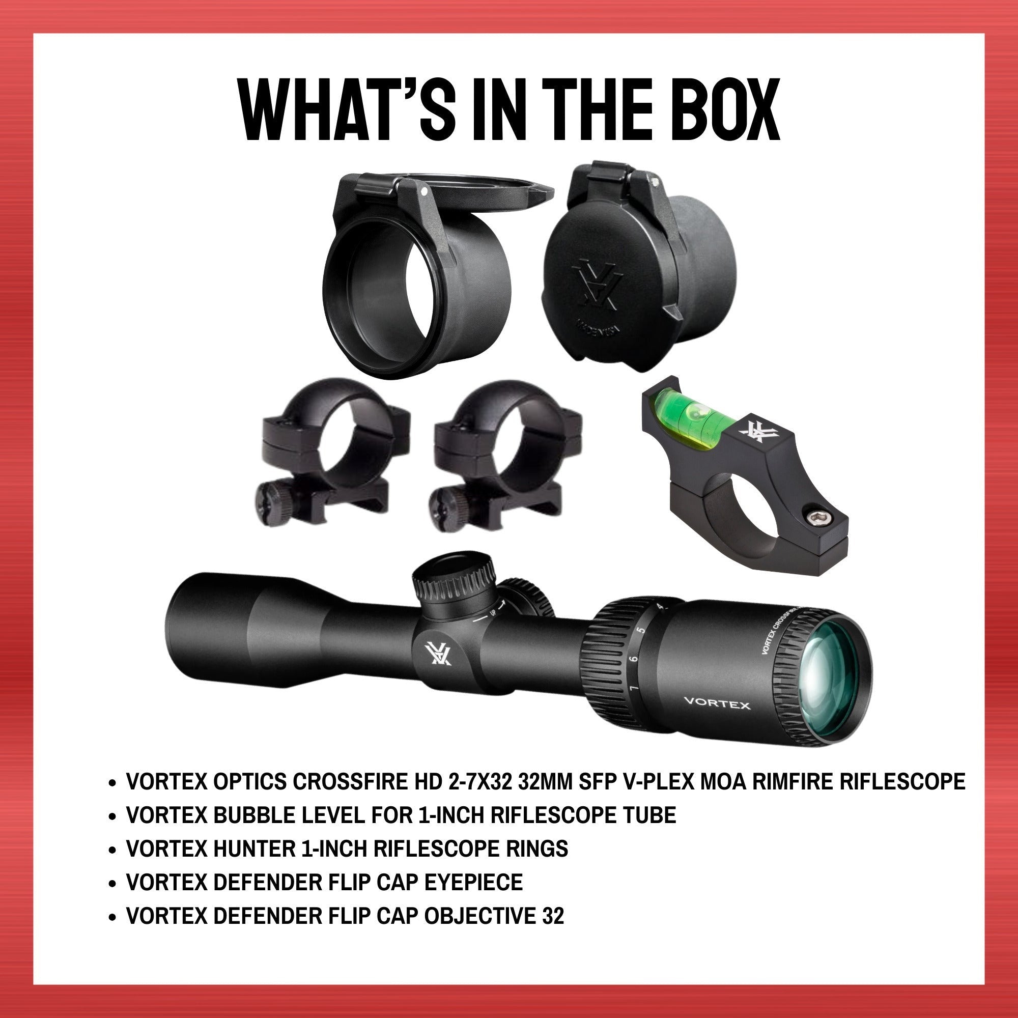 Vortex Optics Crossfire HD 2-7x32 SFP V-Plex MOA Rimfire Riflescope Bundle