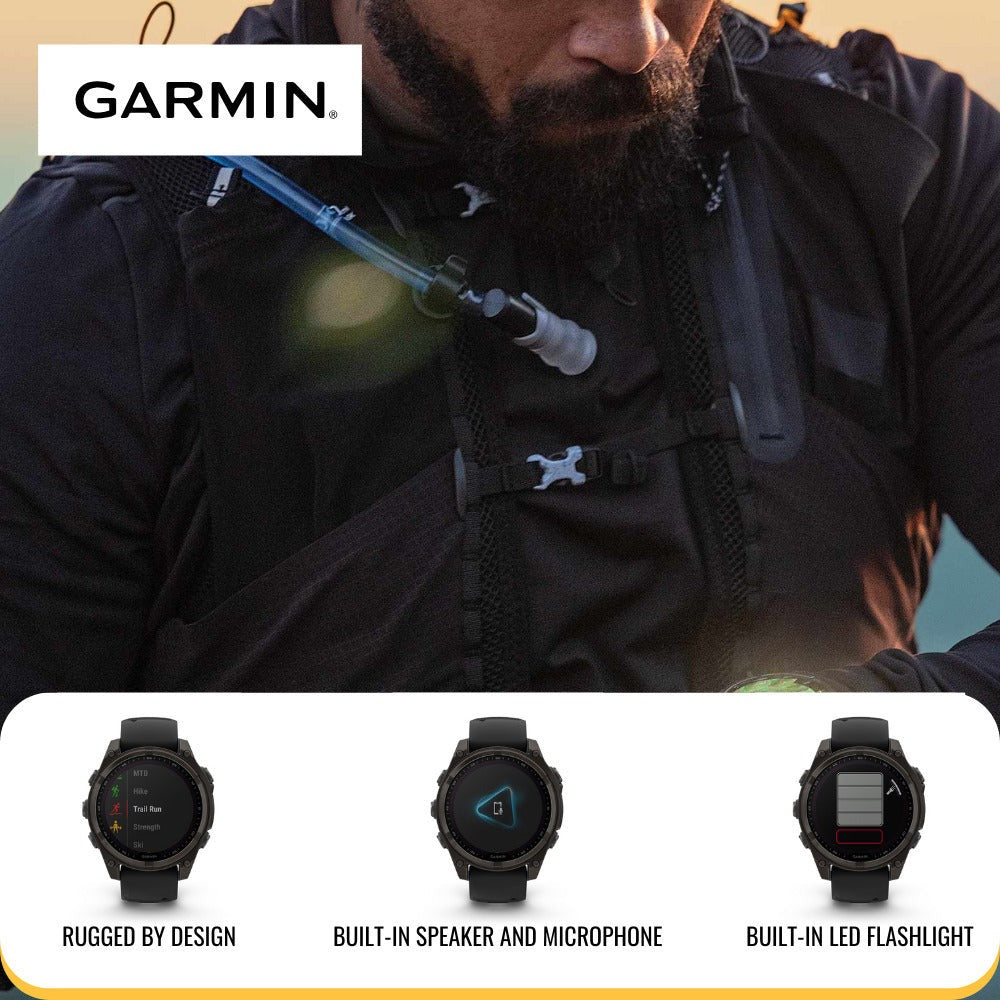Garmin Fenix 8 Sapphire Solar 51mm Smartwatch (Black and Pebble Gray) with Charger Stand Bundle