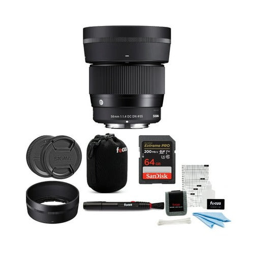 Sigma 56mm f/1.4 DC DN Contemporary Lens for Sony E with 64GB Bundle