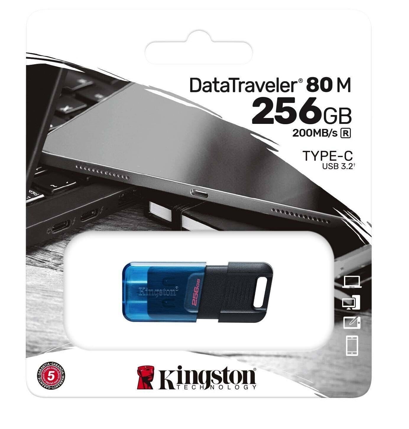 Kingstone 256GB DataTraveler 80 M Flash Drive for USB Type-C Devices with Up To 200MB/s Read Speed