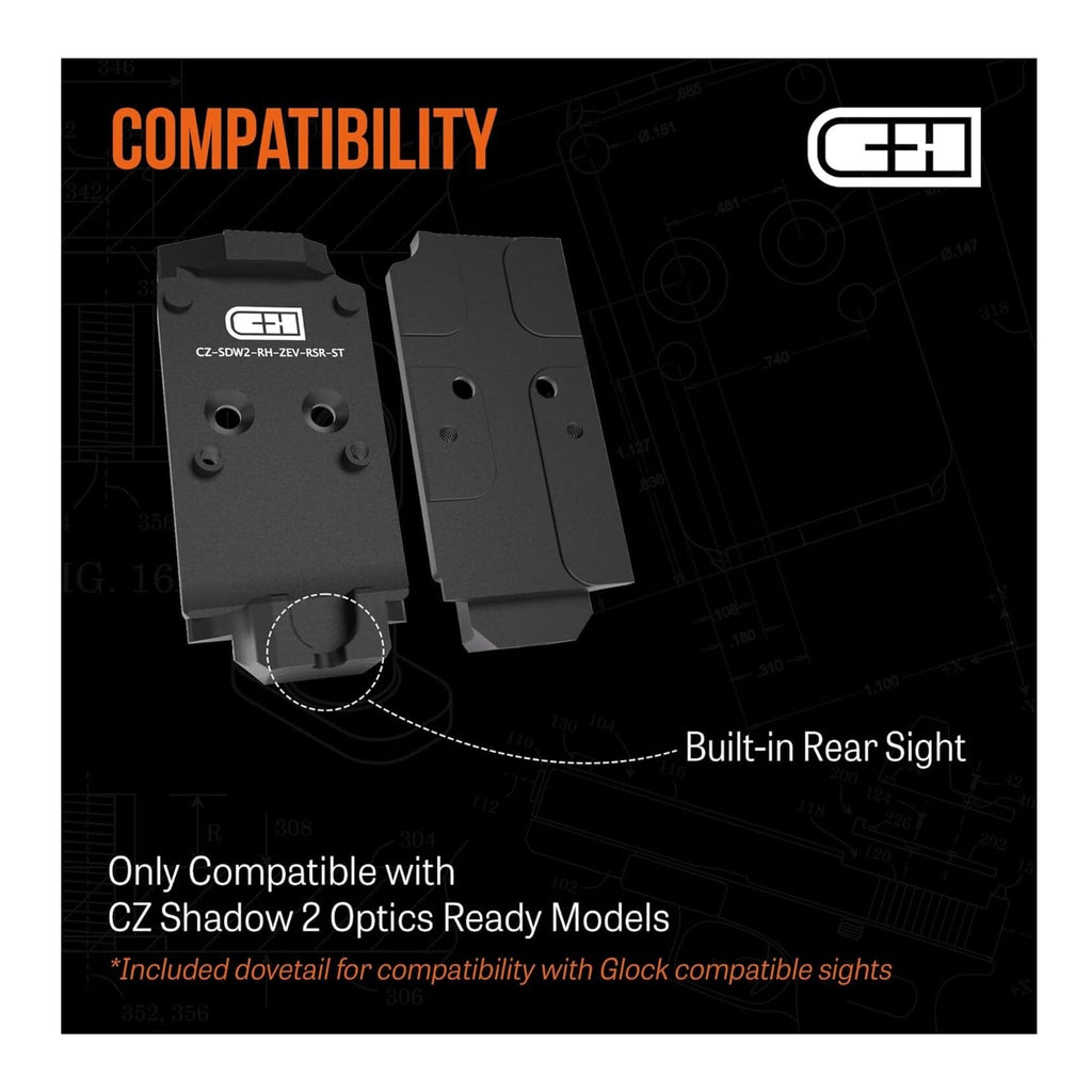 C+H Precision Optics Adapter Plate for CZ Shadow 2 and Trijicon RMR, Steel
