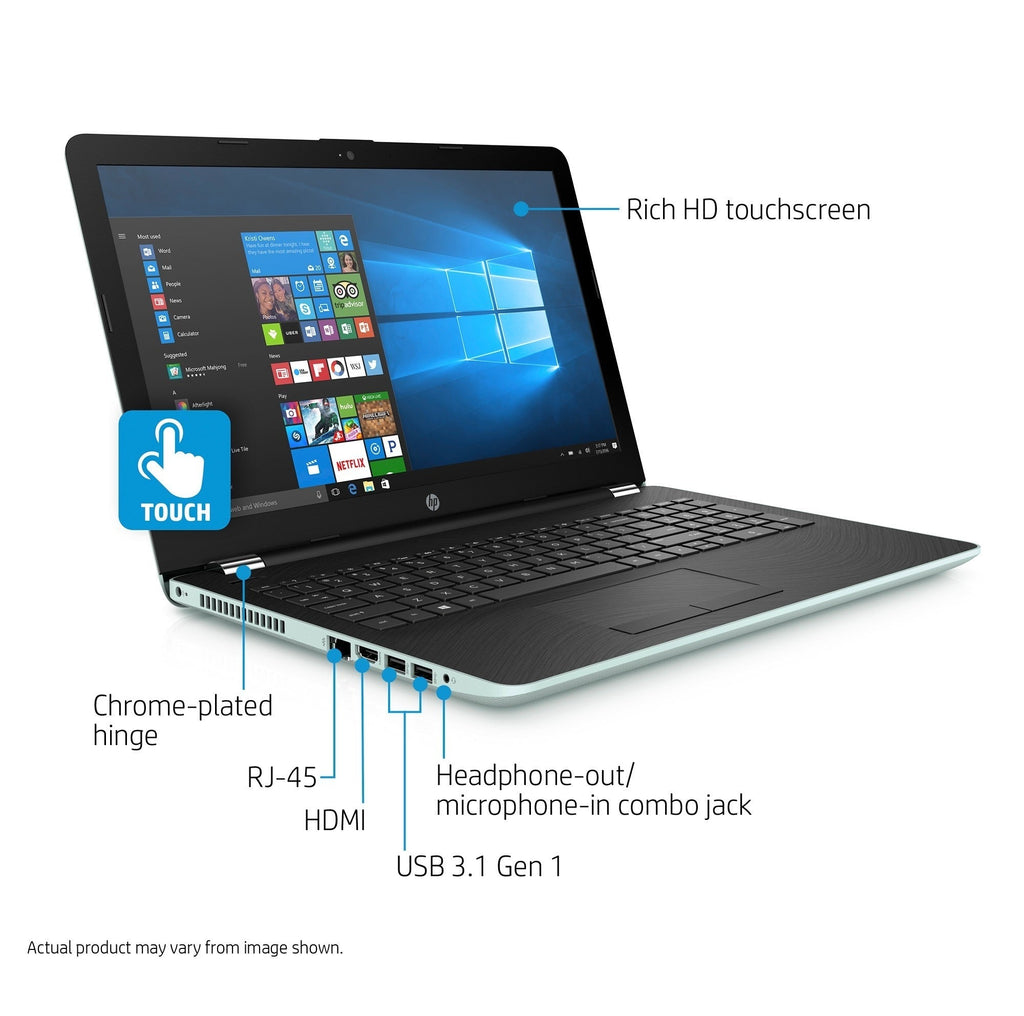 HP 15-bs012cy 15.6" HD Laptop, Intel Core i3-7100U, 2TB HDD, Pale Mint (Refurbished)