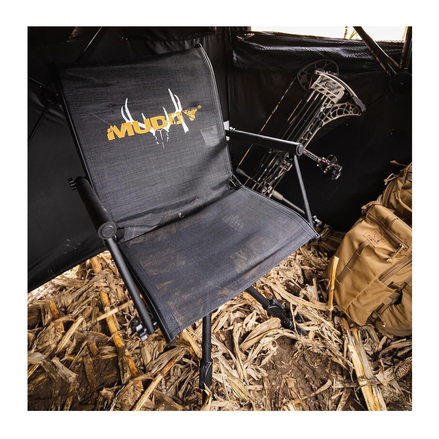 MUDDY Outdoors Swivel Ground Seat with Adjustable Legs 360 Degree Hunting Chair