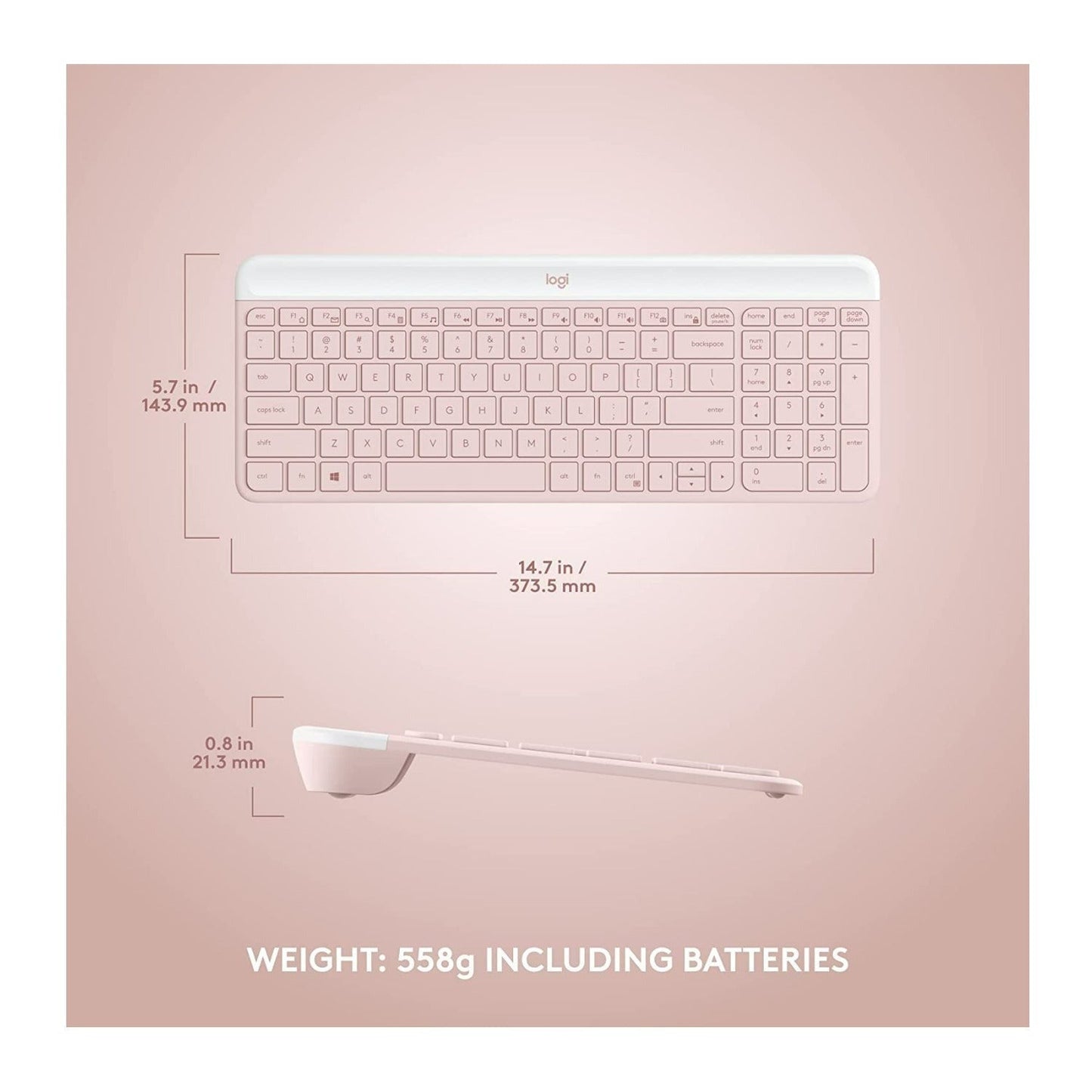 Logitech MK470 Slim Wireless Keyboard and Mouse Combo with Compact Layout (Rose) Bundle