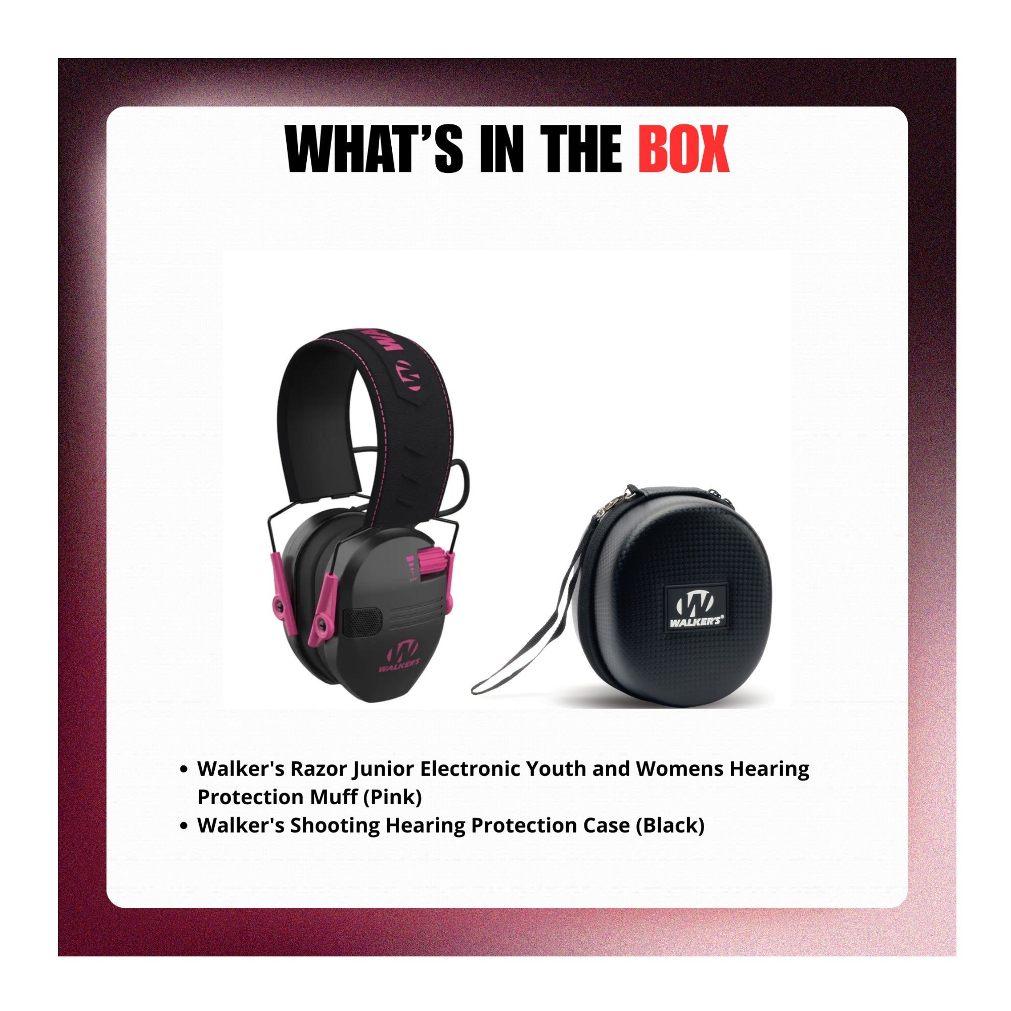 Walker's Razor Junior Hearing Protection Muff (Pink) with Protective Case